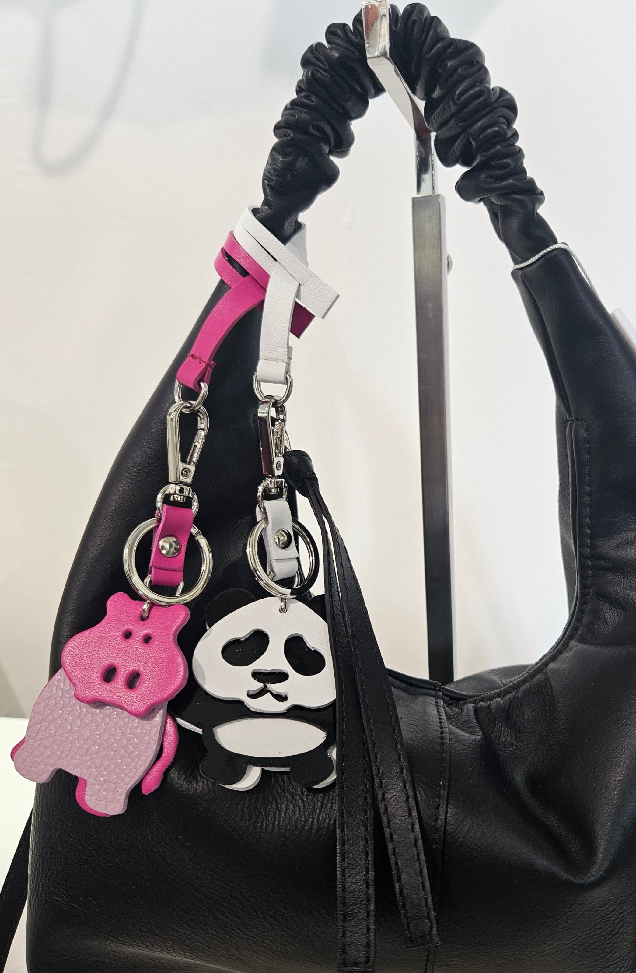 portachiavi charm per borsa divertente a forma di animali in pelle a forma di panda e ippopotamo brand arron