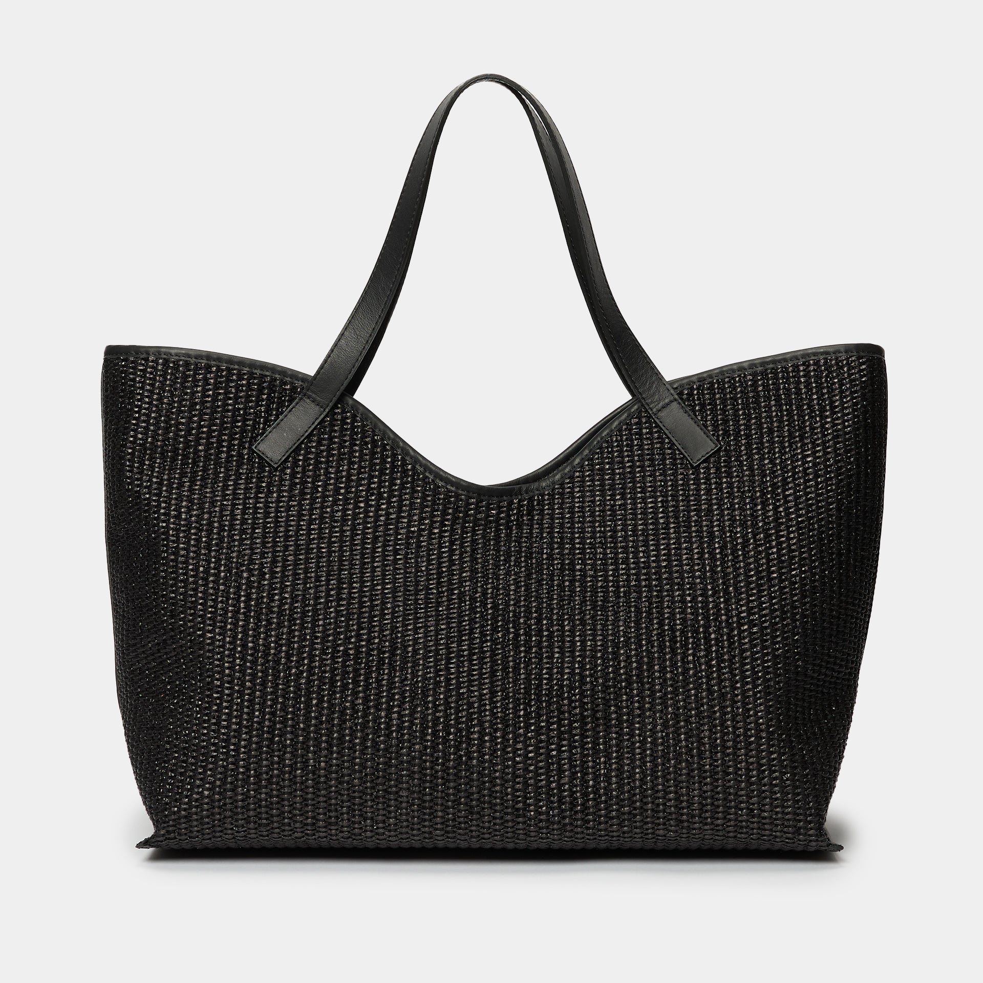 borsa shopping grande cabana arron in rafia nera a spalla