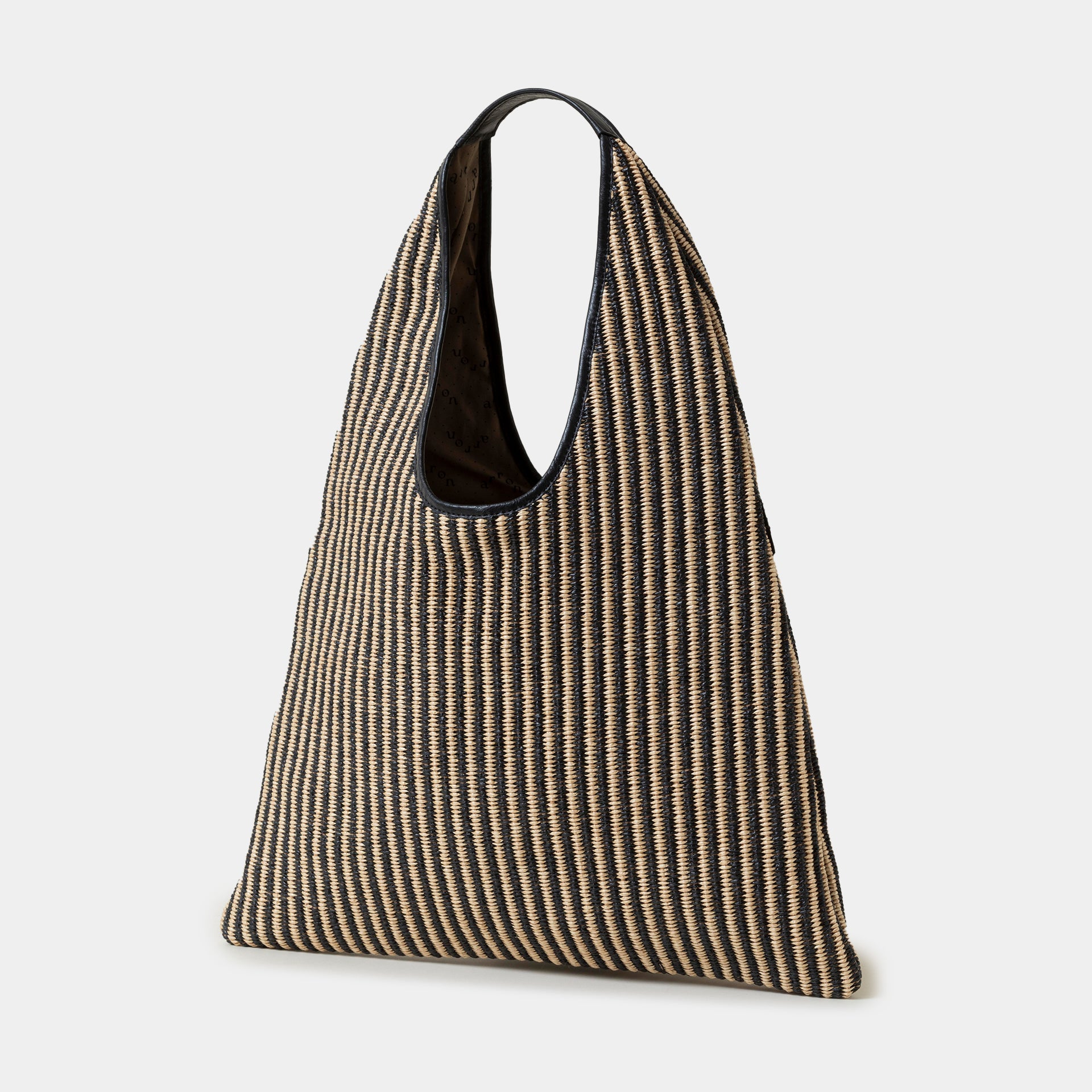 borsa EVA hobo Arron a spalla in pelle e rafia rigata naturale e nero