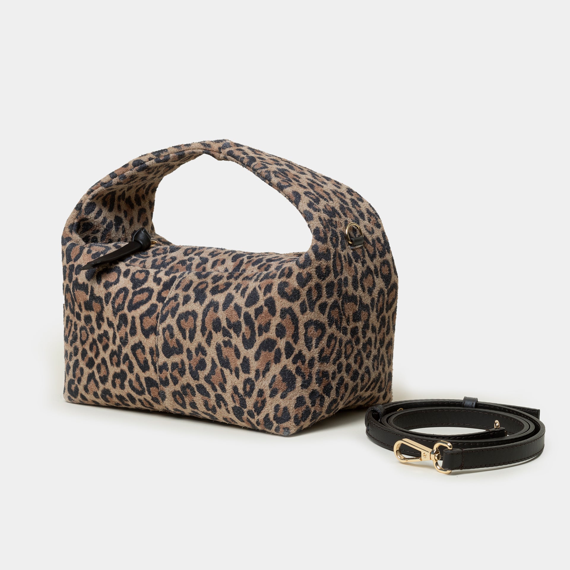 borsa piccola ma capiente animalier leopardata in camoscio