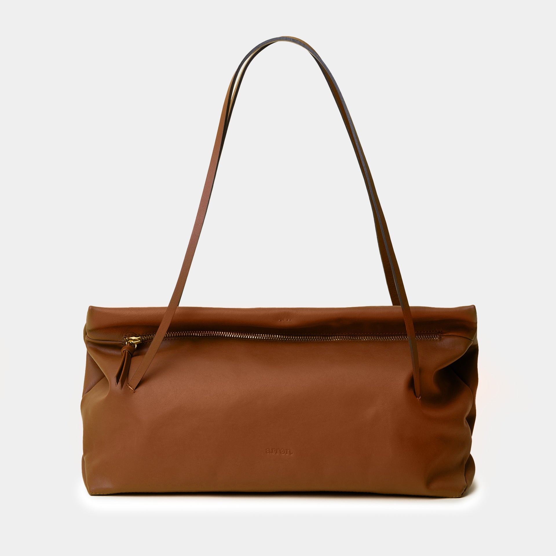 borsa baguette a spalla Arron in morbida nappa color camel con zip