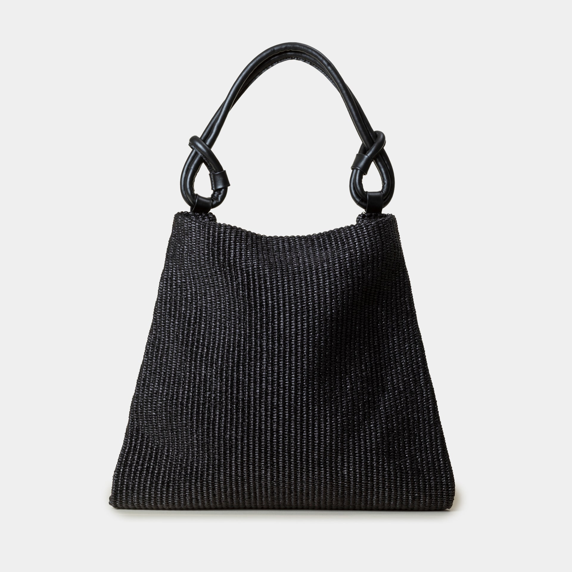 borsa grande Arron in rafia nera e pelle nera con manico a nodo e tracolla