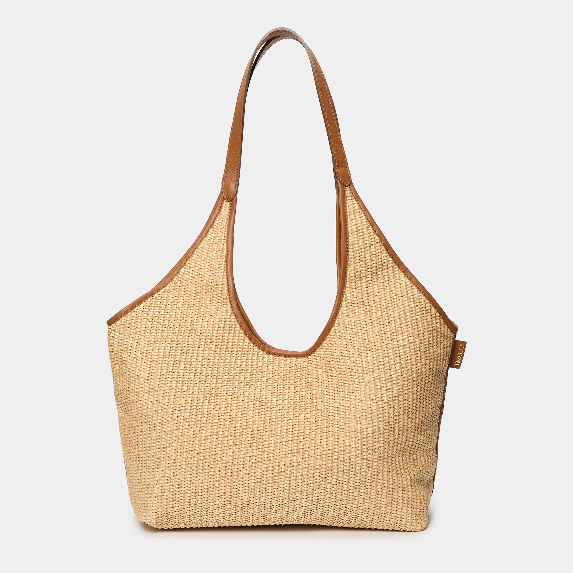 borsa hobo shopper grande ARRON in rafia naturale e pelle cuoio