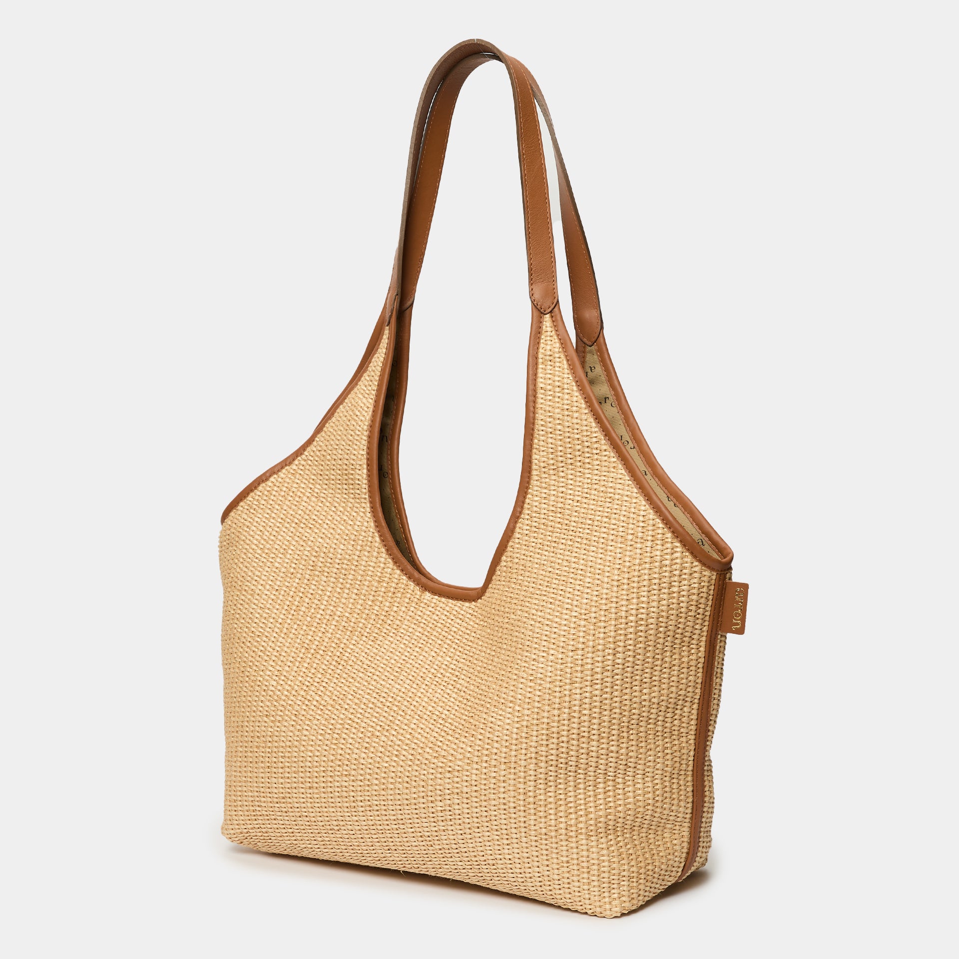 borsa ARRON hobo shopper grande in rafia naturale ECRù e pelle cuoio