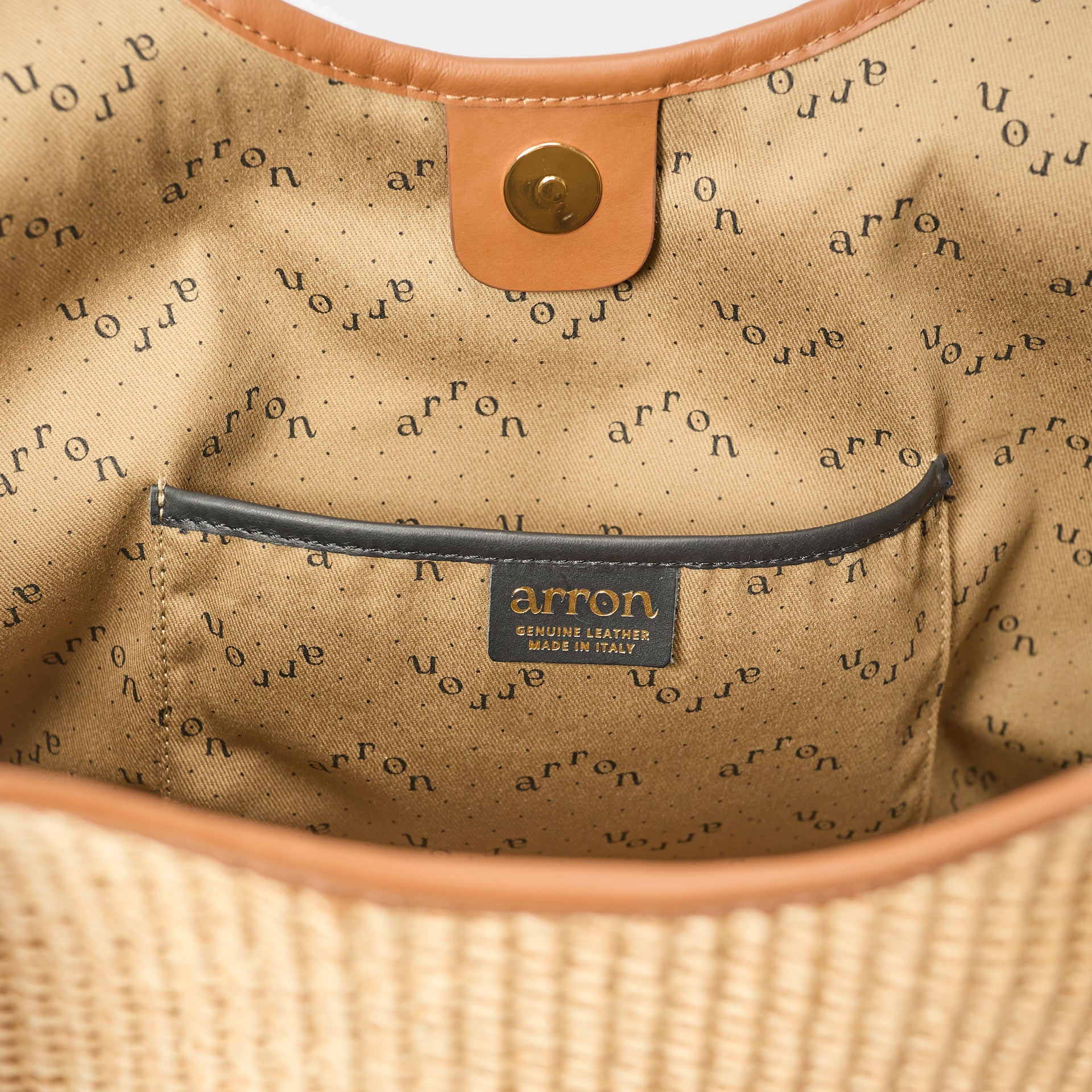 borsa ARRON hobo shopper grande in rafia naturale ECRù e pelle cuoio