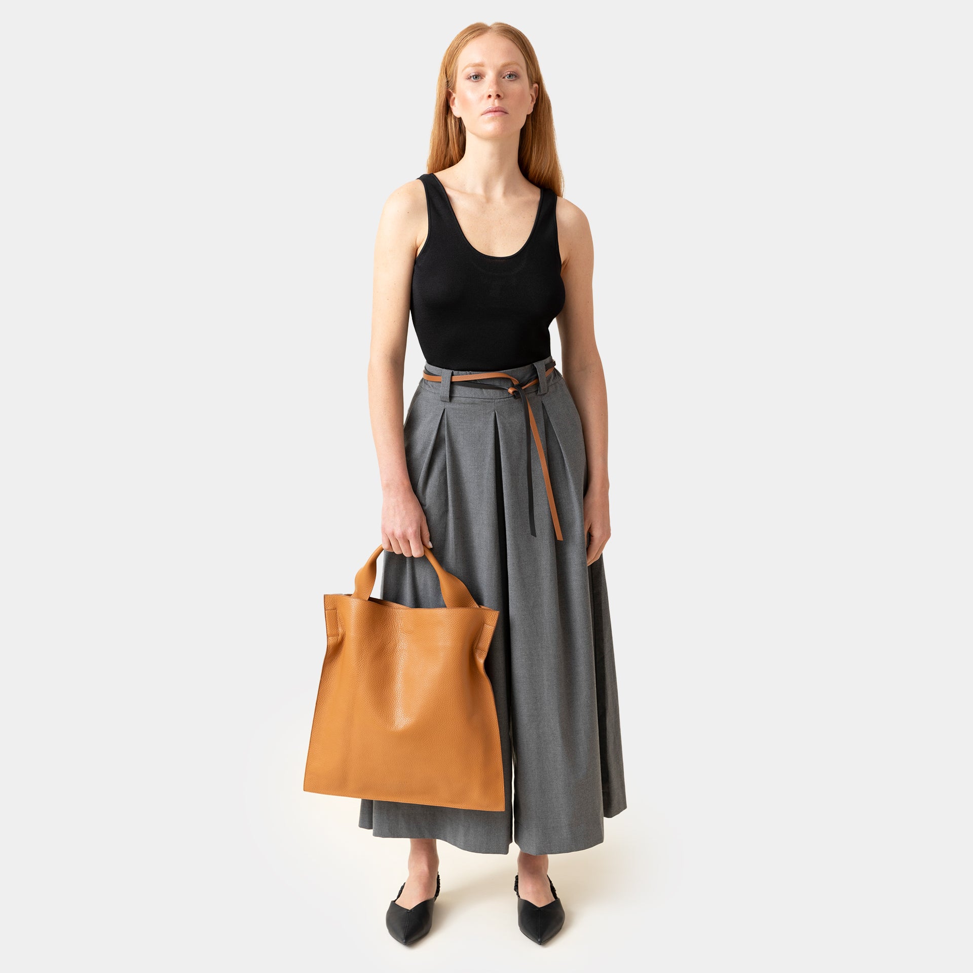 borsa shopper ARRON in pelle martellata color cuoio tracolla e a spalla