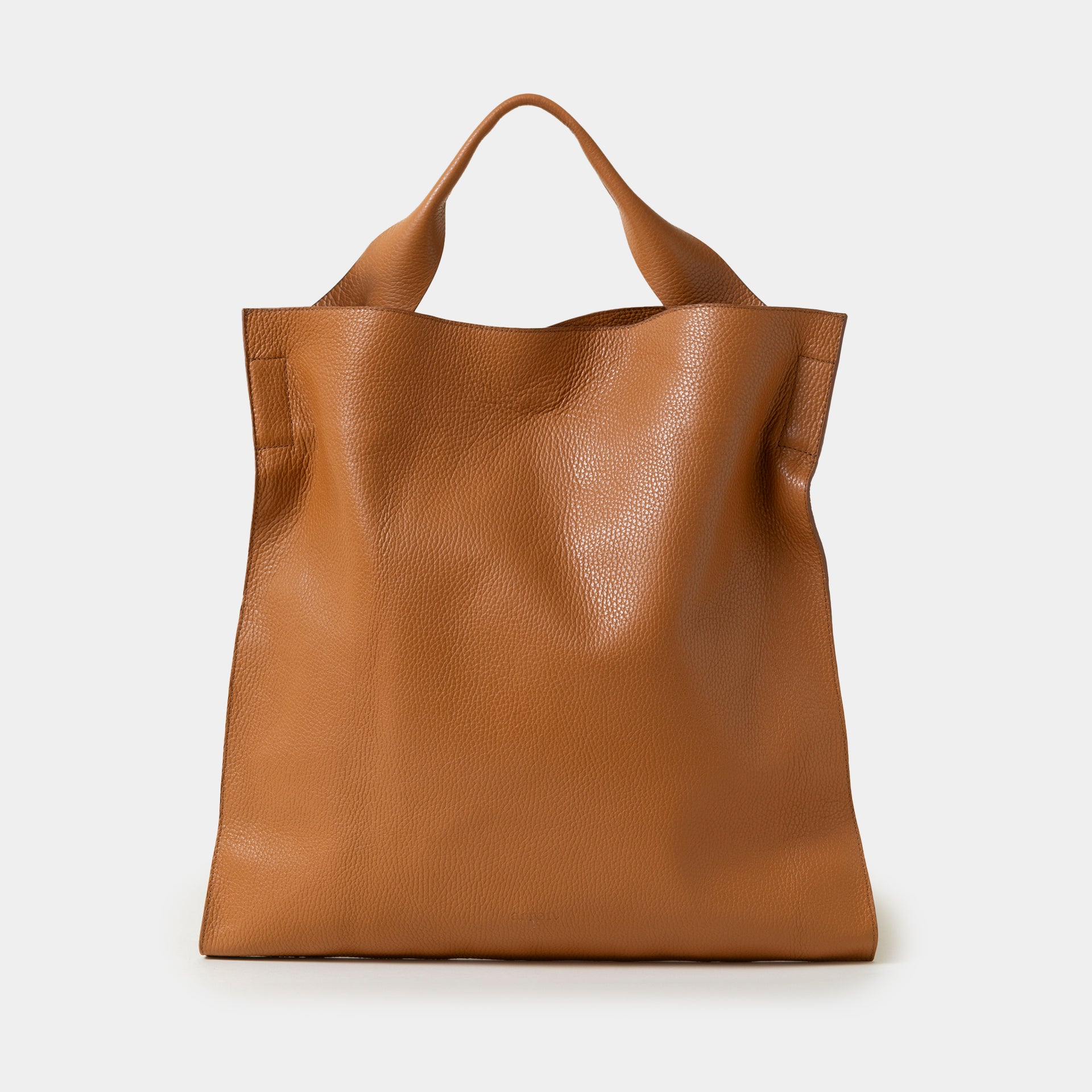 borsa shopper ARRON in pelle martellata color cuoio tracolla e a spalla