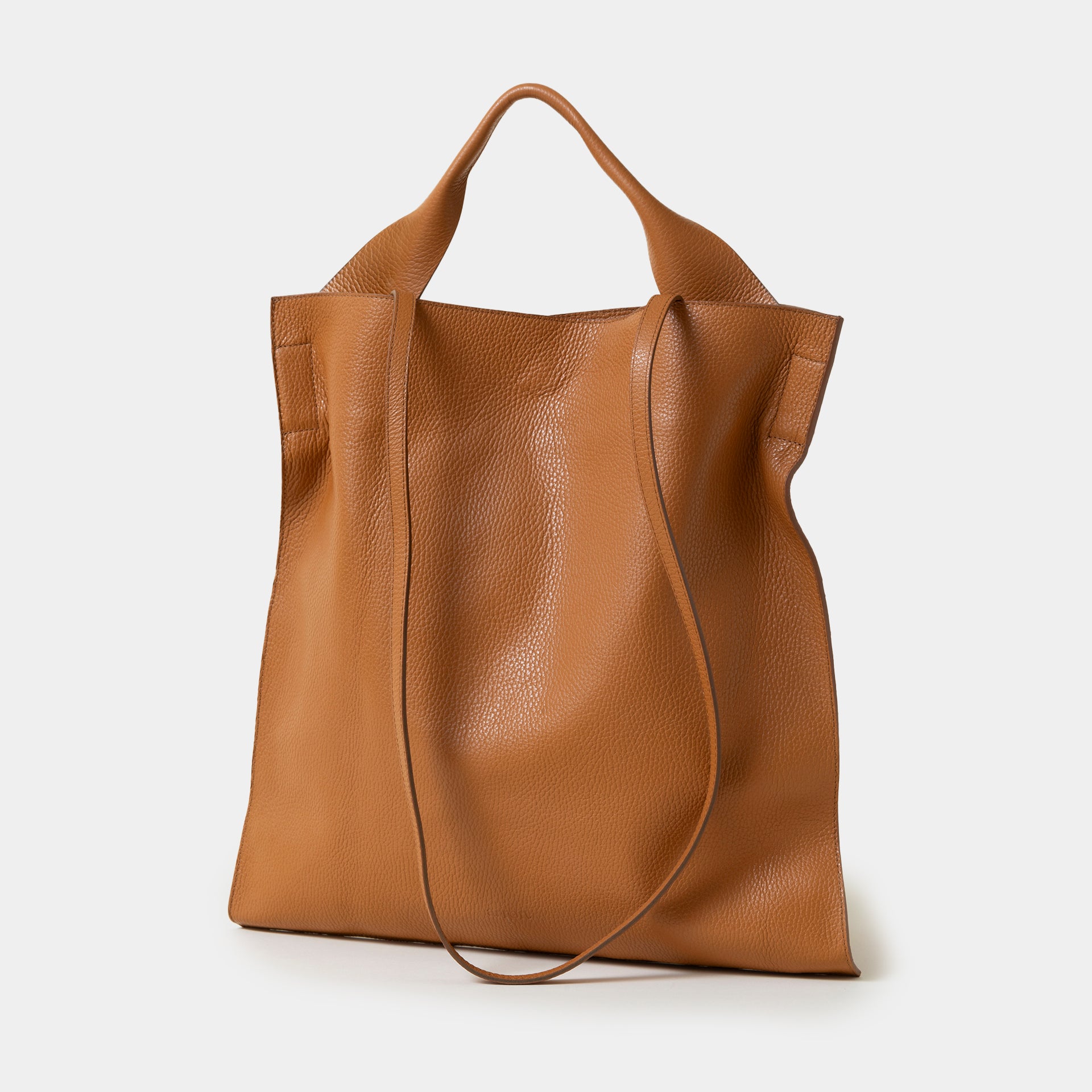 borsa shopper ARRON in pelle martellata color cuoio tracolla e a spalla