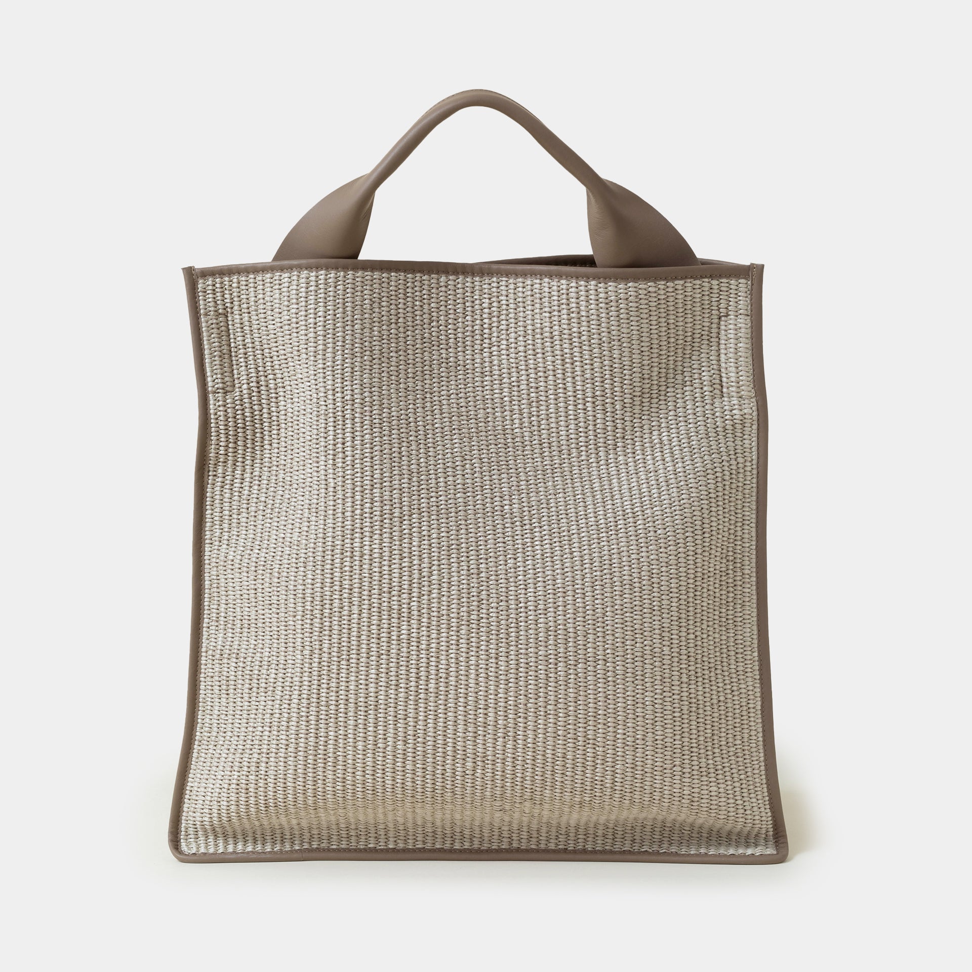 borsa shopper ARRON in rafia e pelle color taupe a tracolla e a spalla