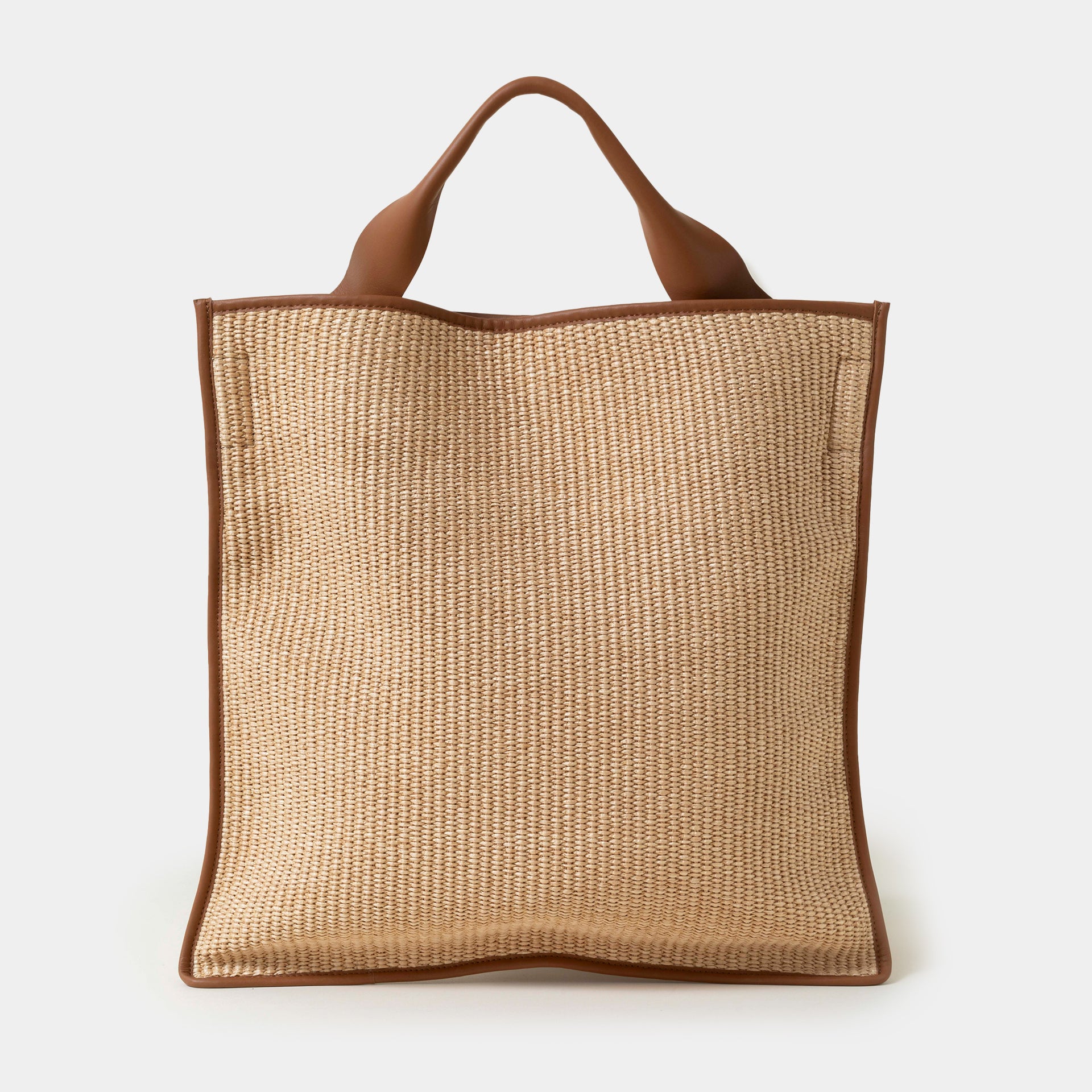 borsa shopper ARRON in rafia ecru e pelle color camel a tracolla e a spalla