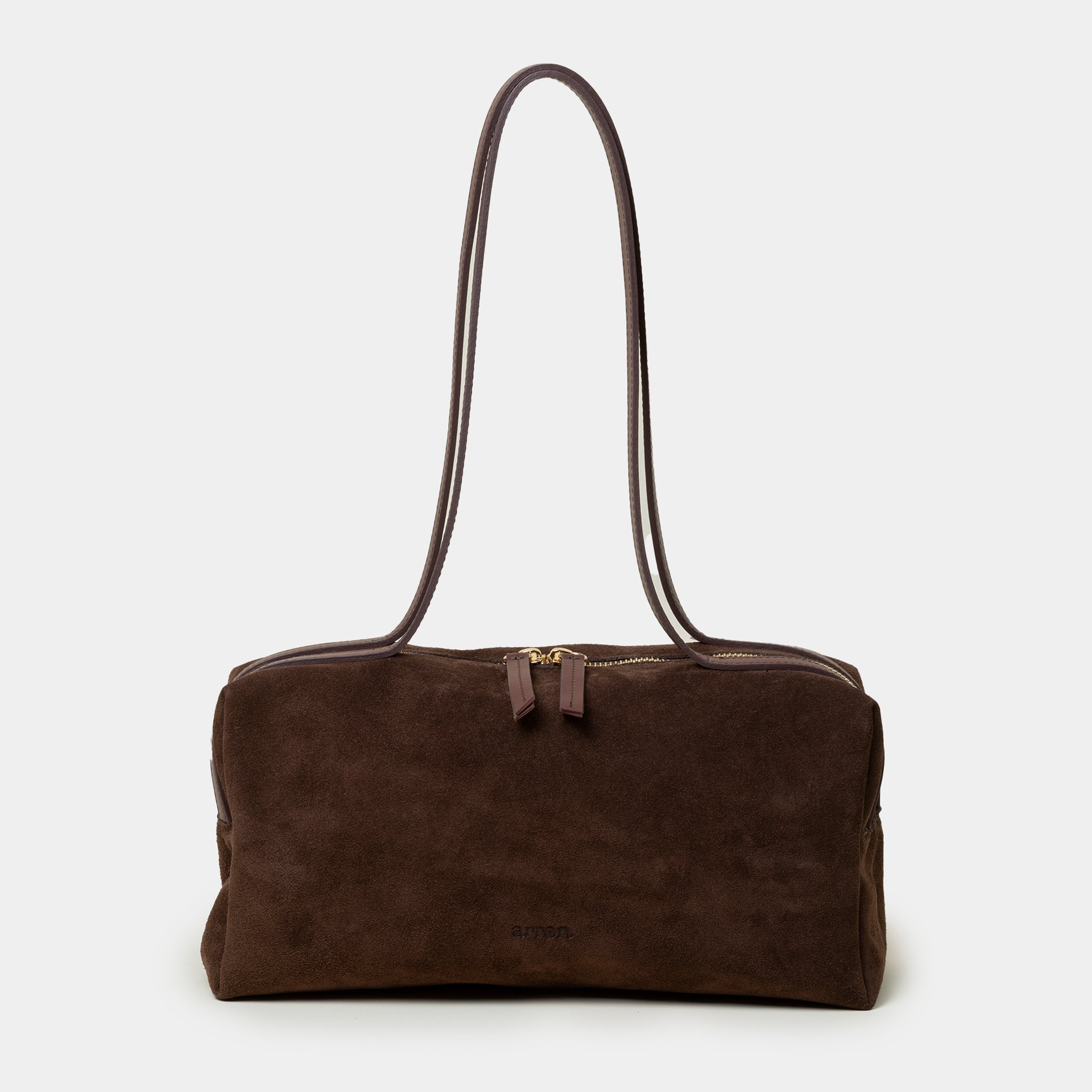 borsa east west a spalla con zip in camoscio cioccolato Arron Made in Italy
