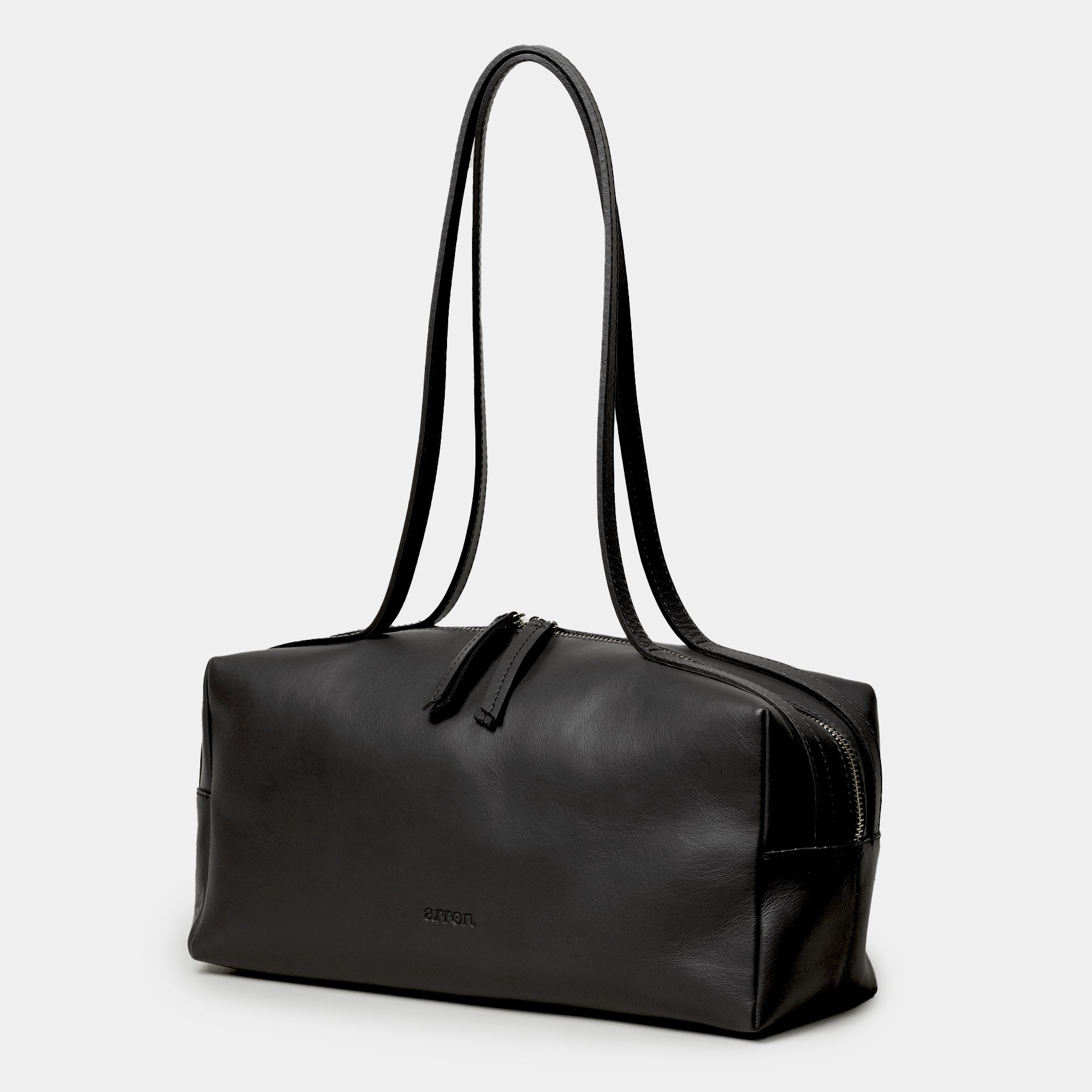 borsa east west in pelle liscia nera con cerniera a spalla made in Italy Arron