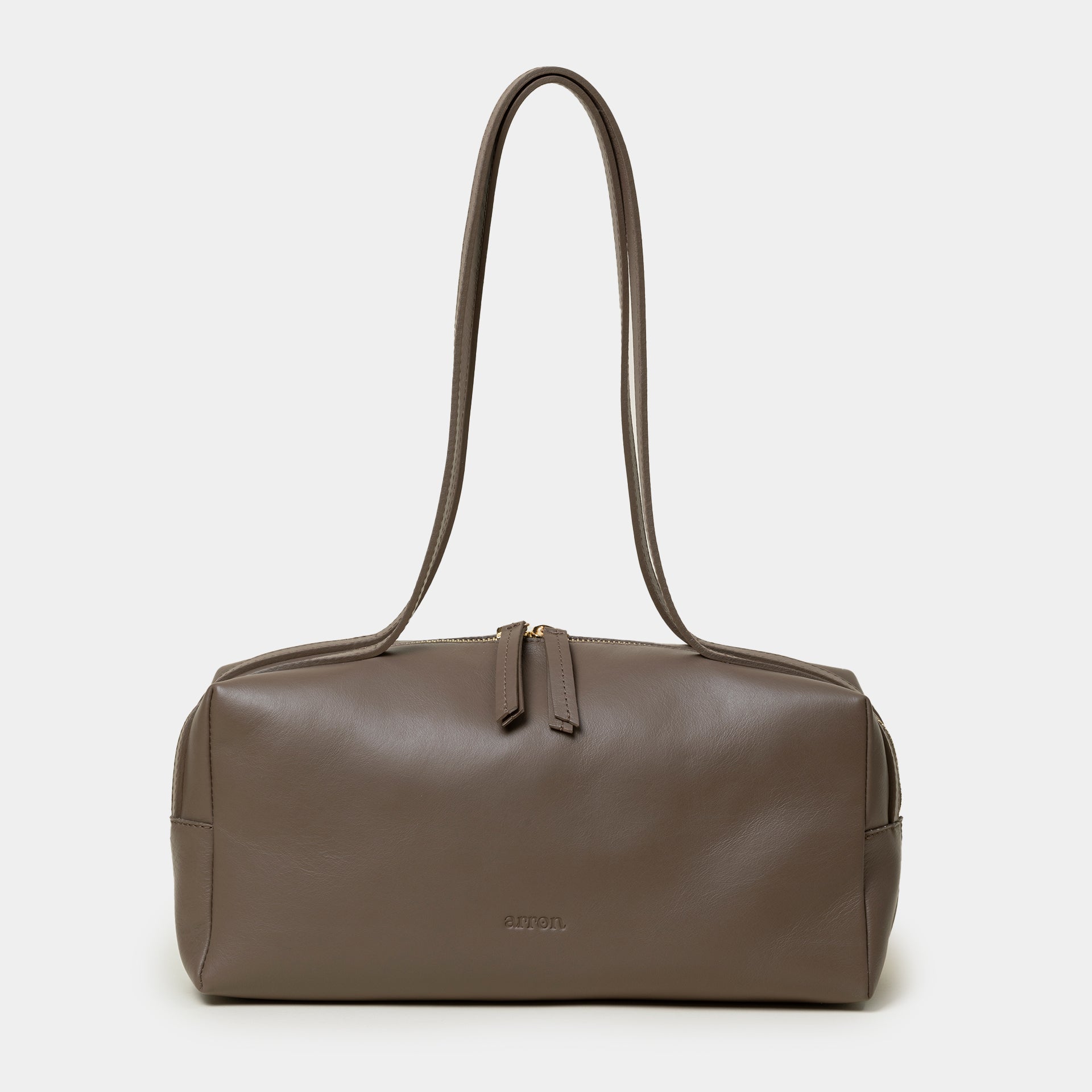 borsa in pelle liscia con cerniera taupe a tracolla made in Italy Arron