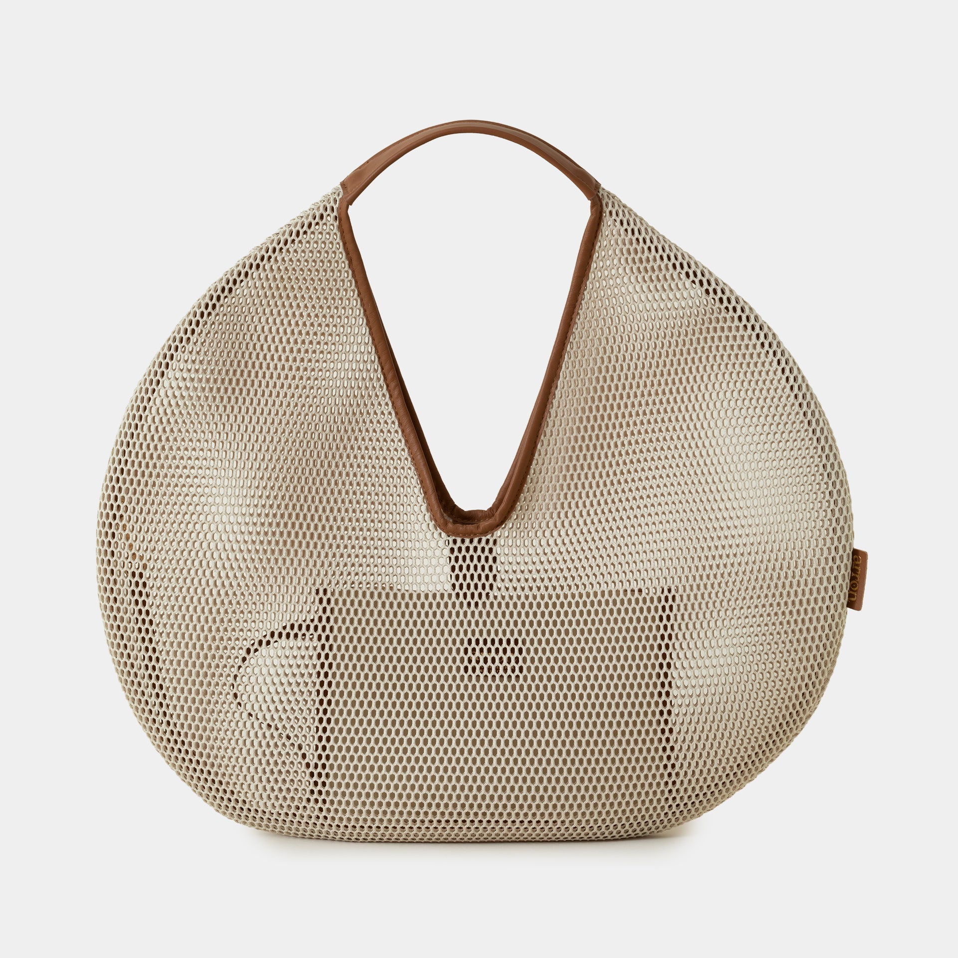 Borsa hobo NOA Arron in rete beige con dettagli in pelle, vista frontale