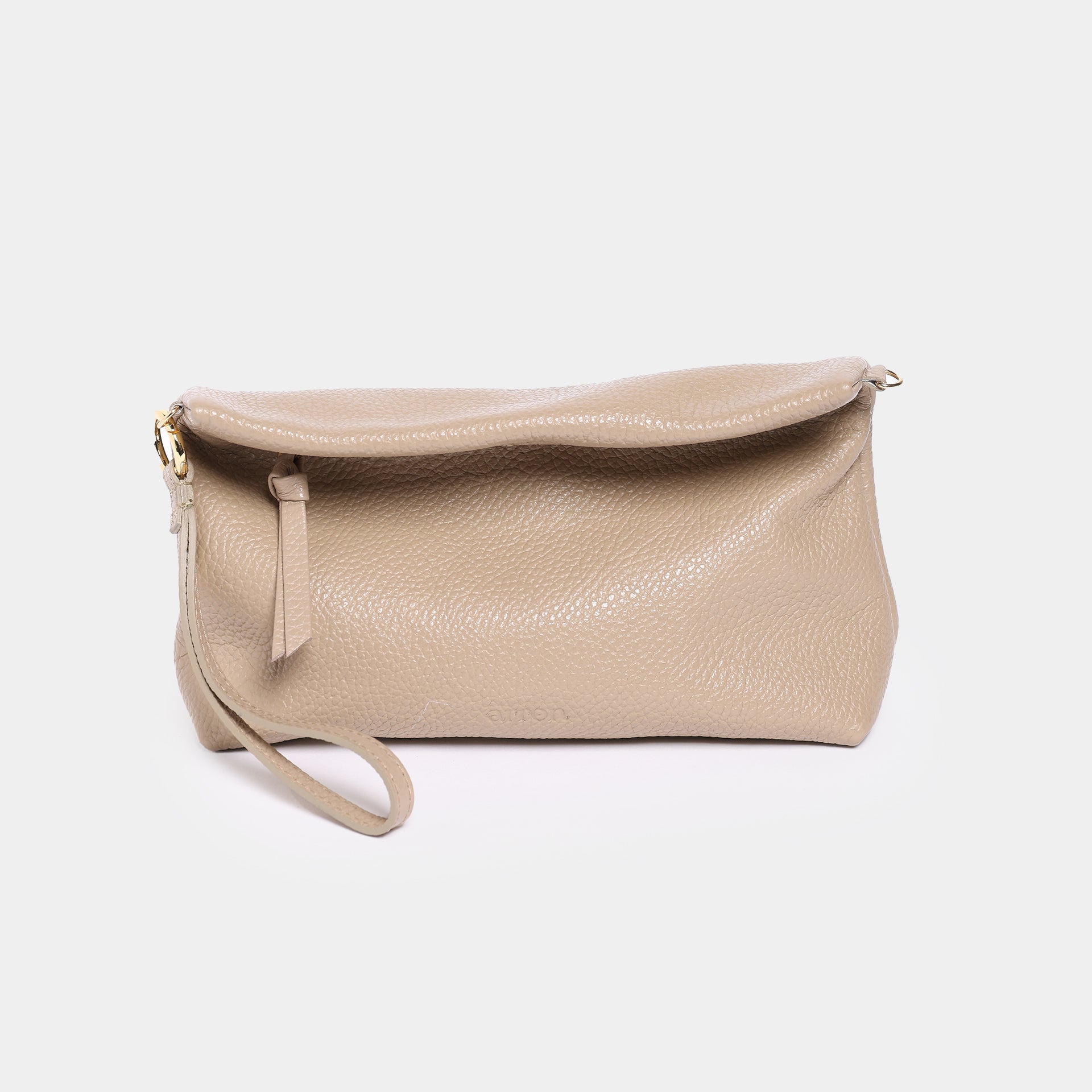 borsa mignon piccola a mano e tracolla brand Arron Made in Italy pelle martellata beige