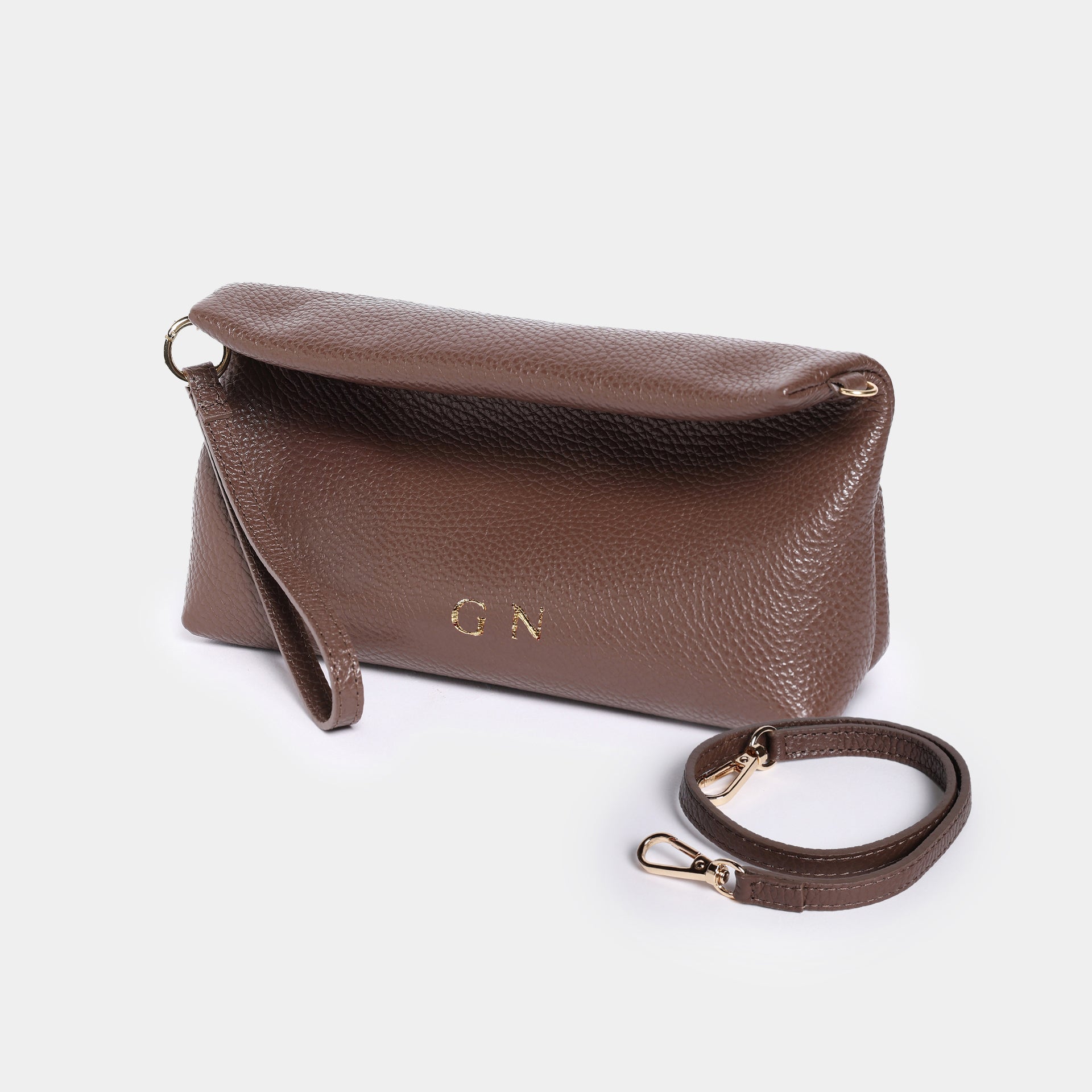 borsa mignon piccola a mano e tracolla brand Arron Made in Italy pelle martellata cacao