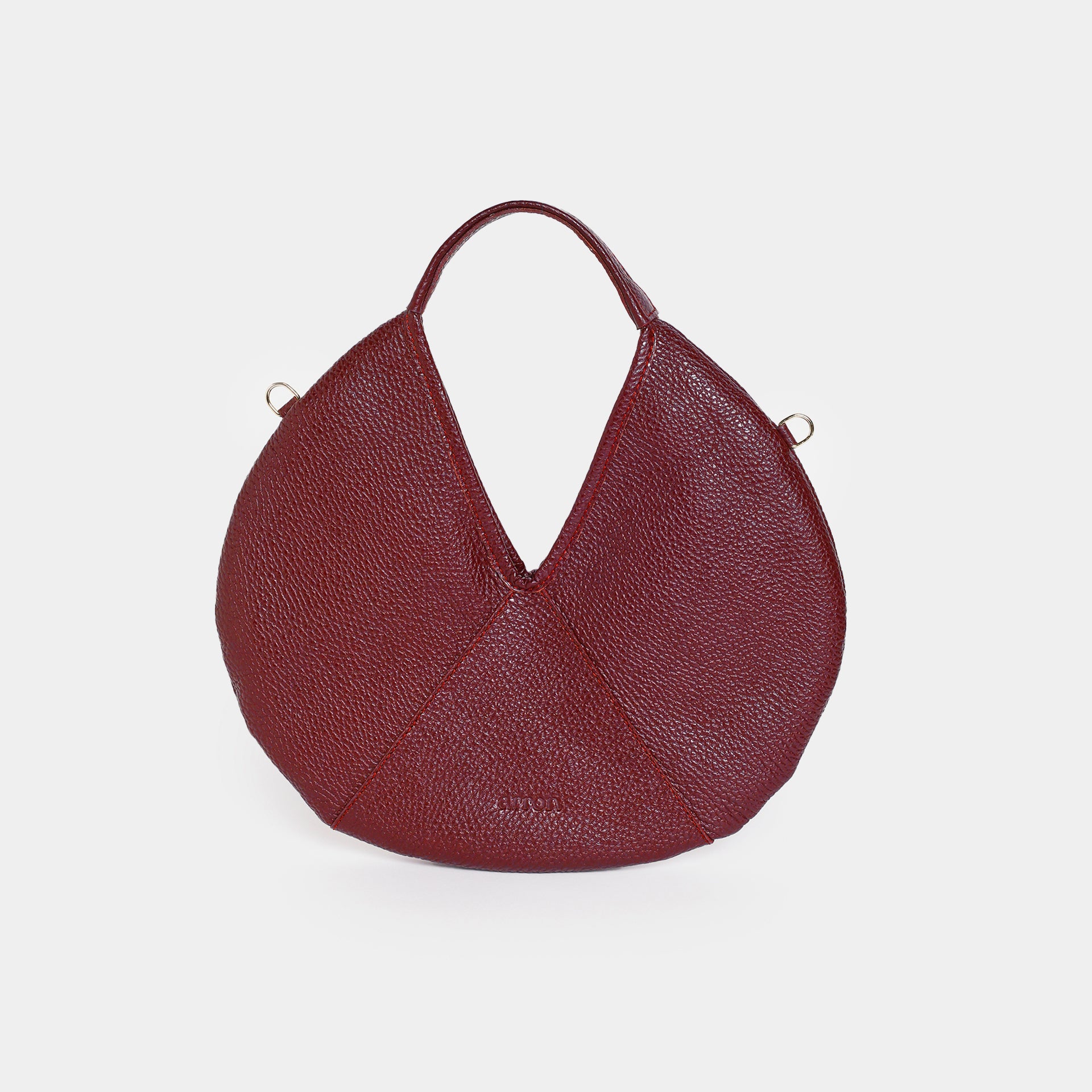 borsa rotonda piccola in pelle martellata bordeaux a tracolla brand Arron Made in Italy