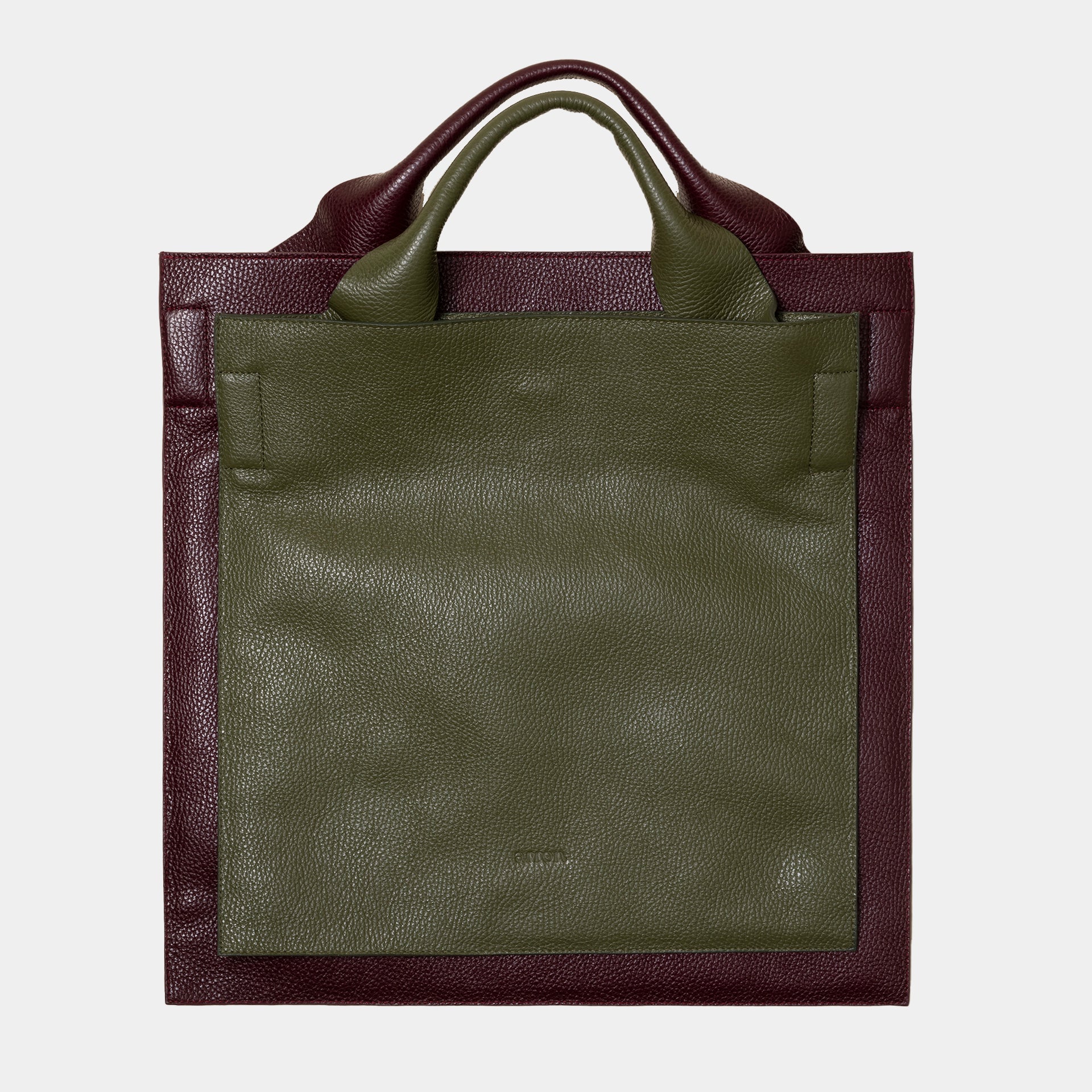 borsa shopping minimalista con tracolla in pelle martellata bordeaux burgundy made in italy marchio Arron