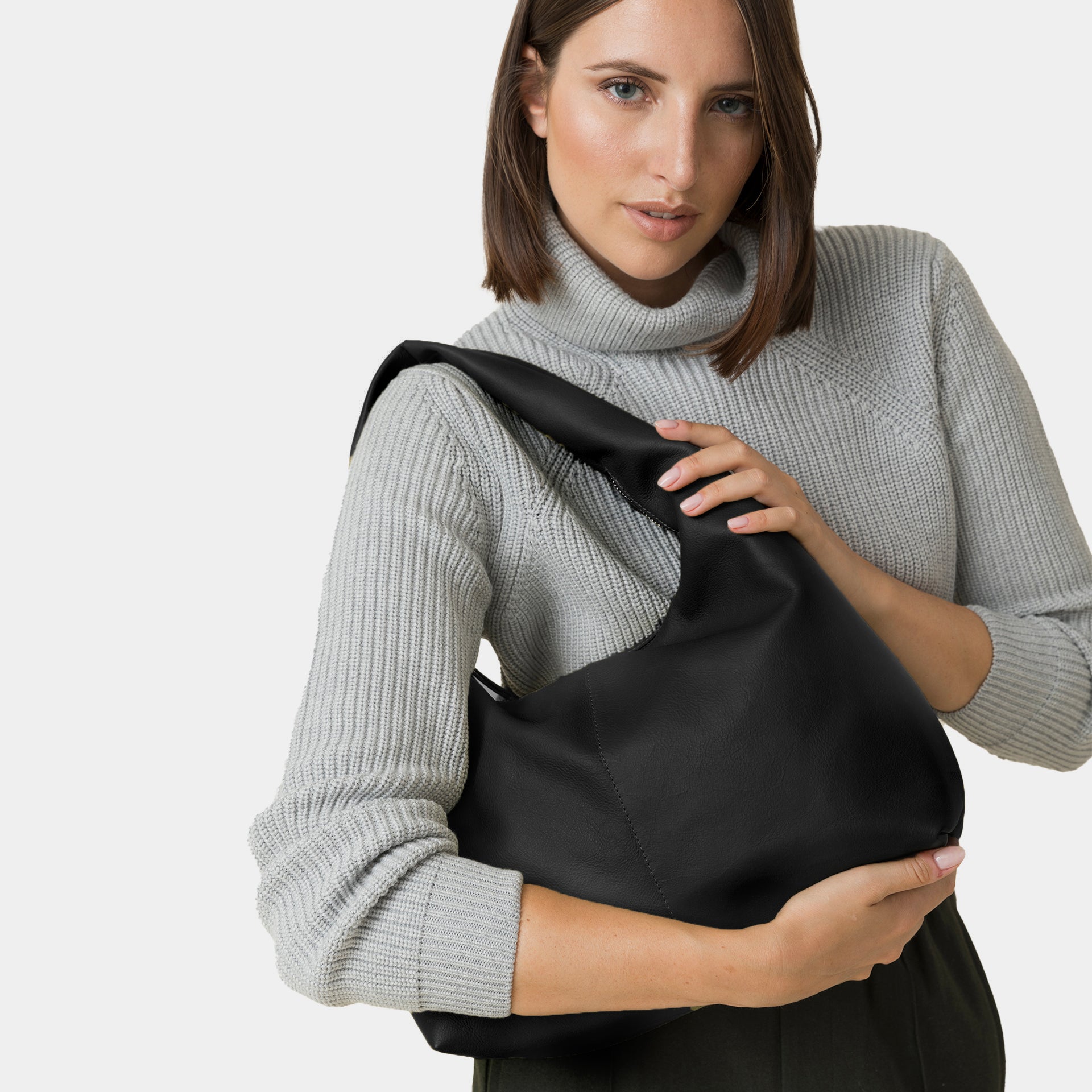 borsa hobo con zip all over pelle liscia nera made in italy brand arron