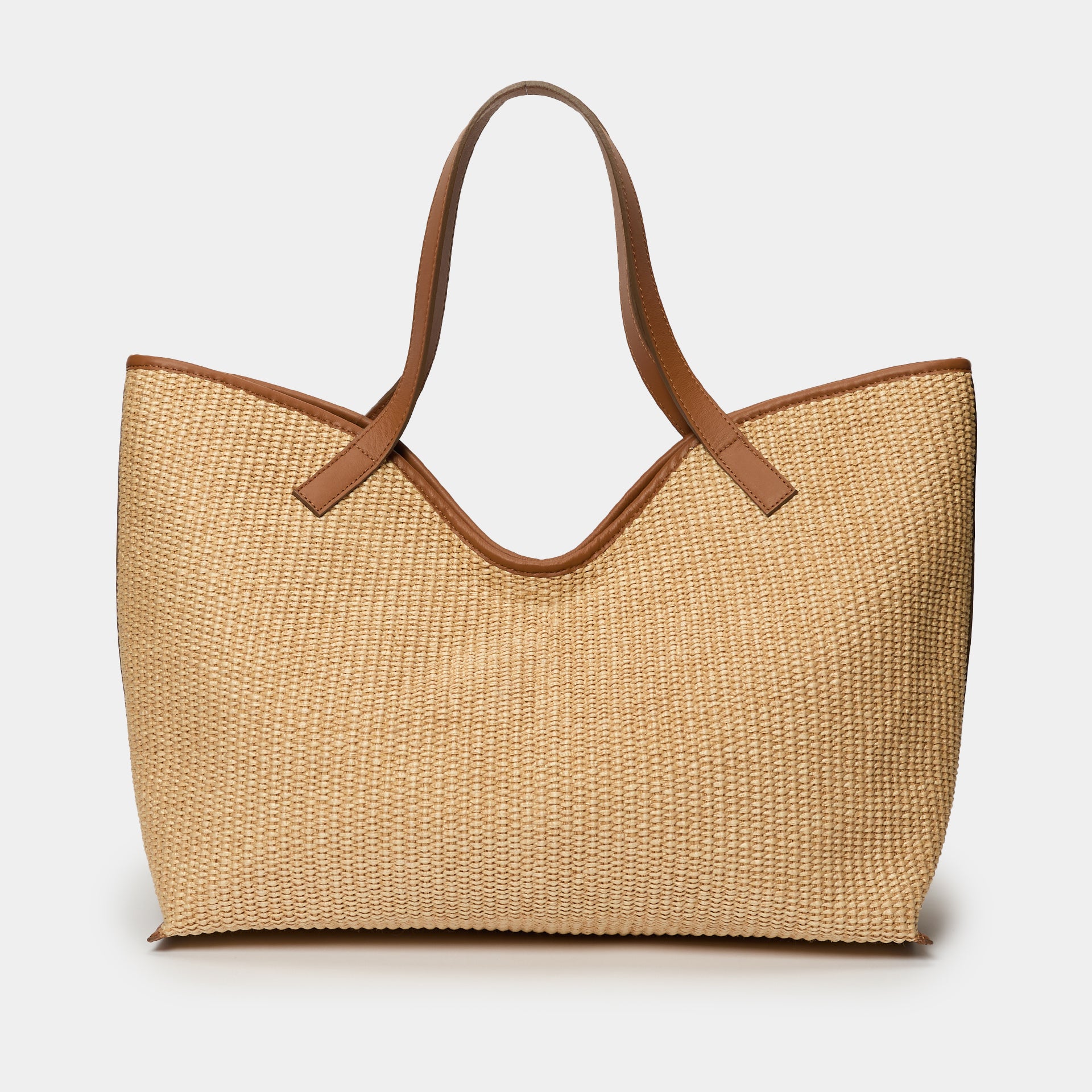 borsa shopper Arron in rafia naturale e pelle cuoio