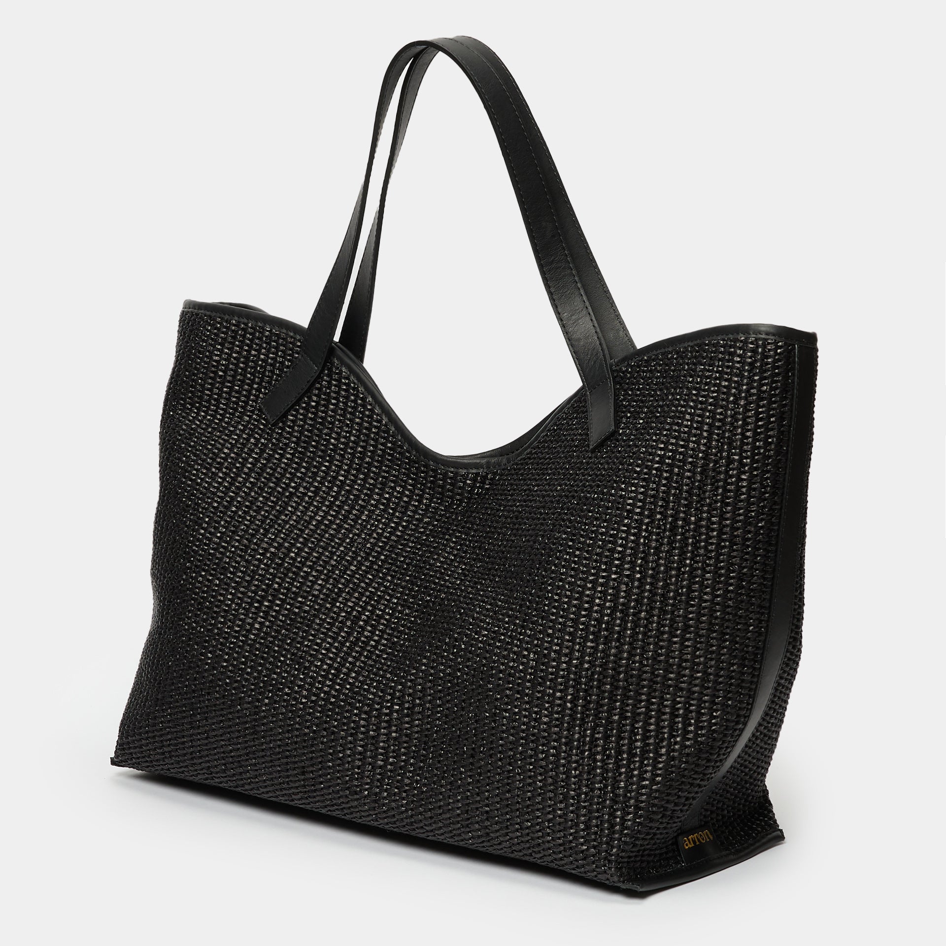 borsa shopping grande cabana arron in rafia nera a spalla