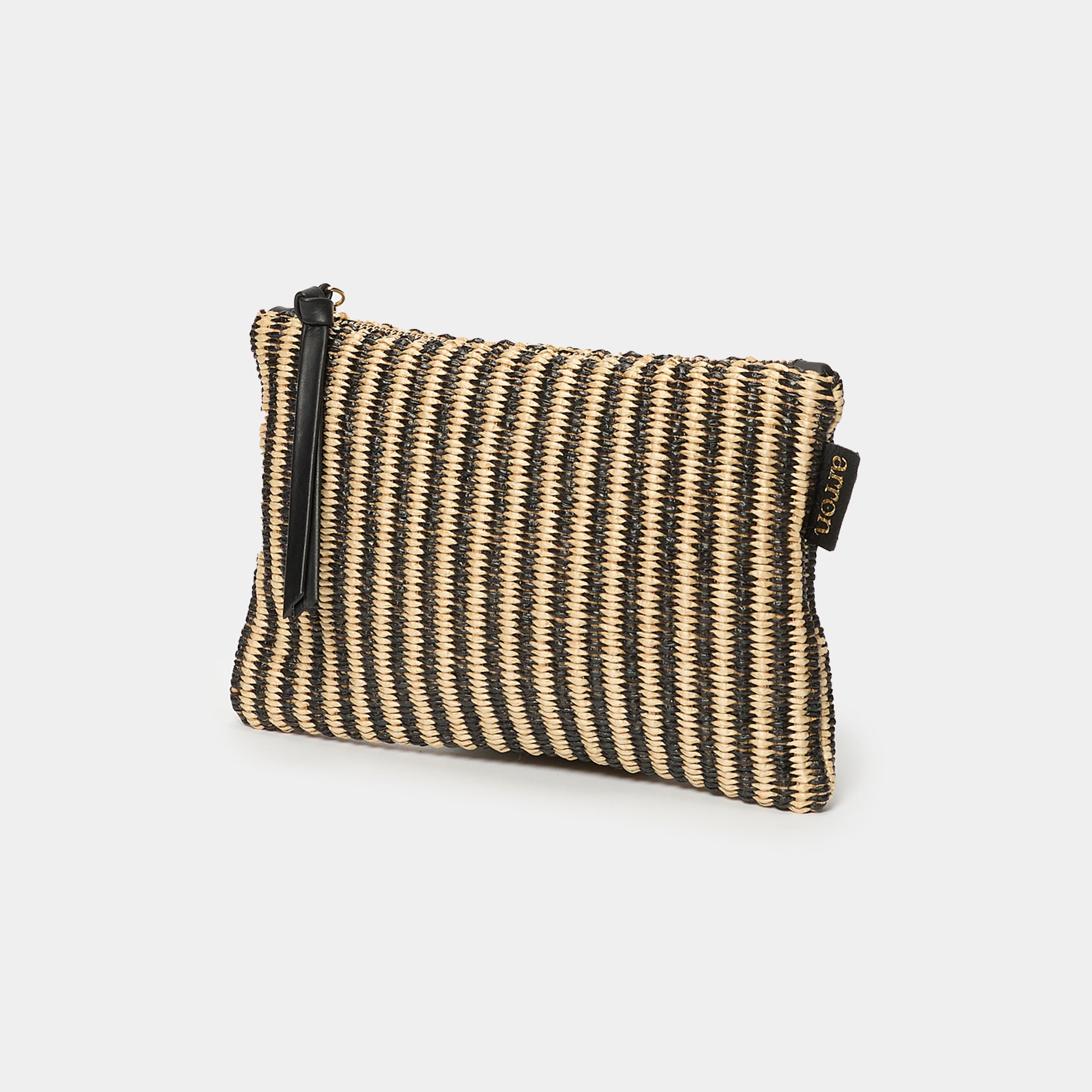 borsetta pochette per trucchi pouch in rafia nera Arron con zip