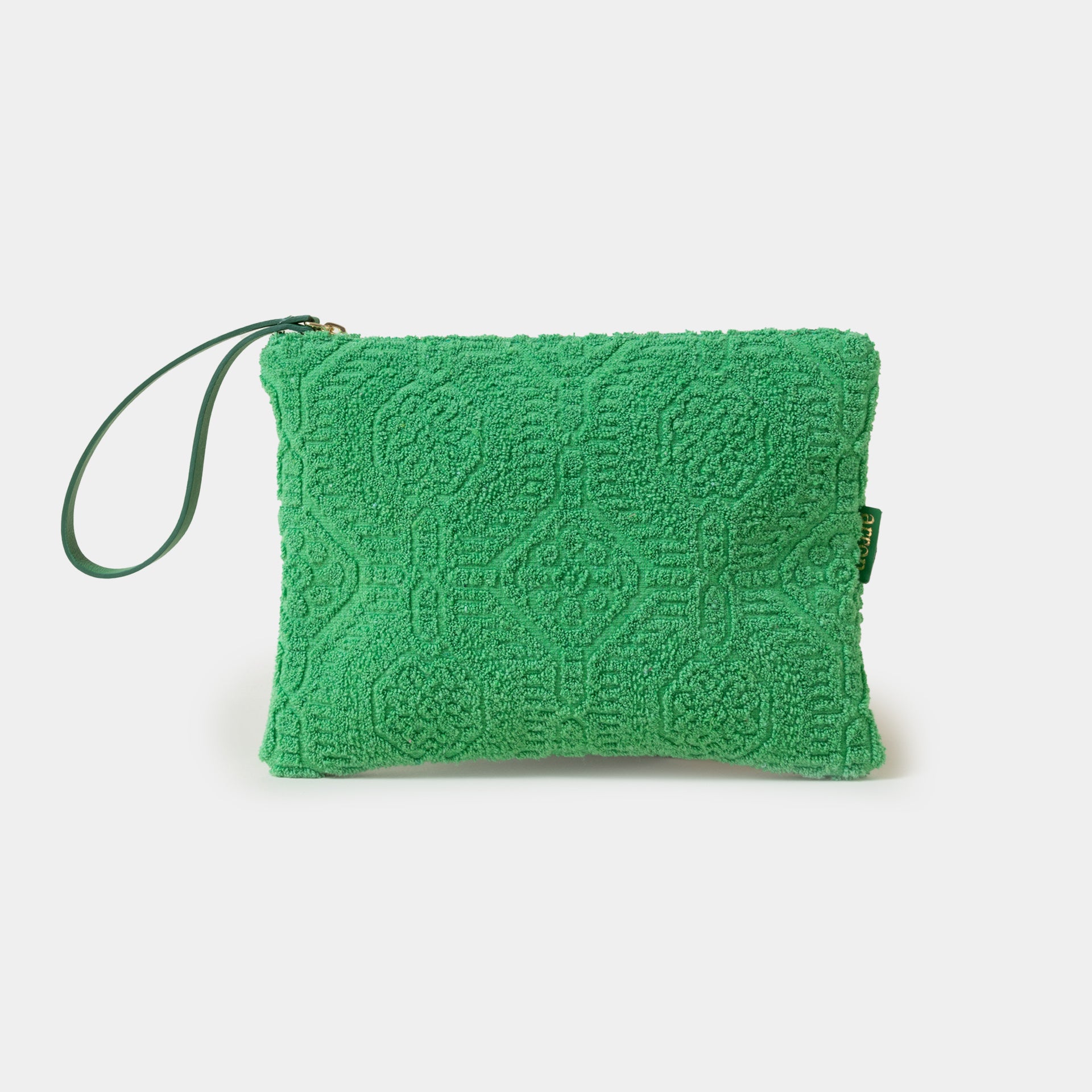 borsetta pochette per trucchi pouch in spugna verde Arron con cerniera zip