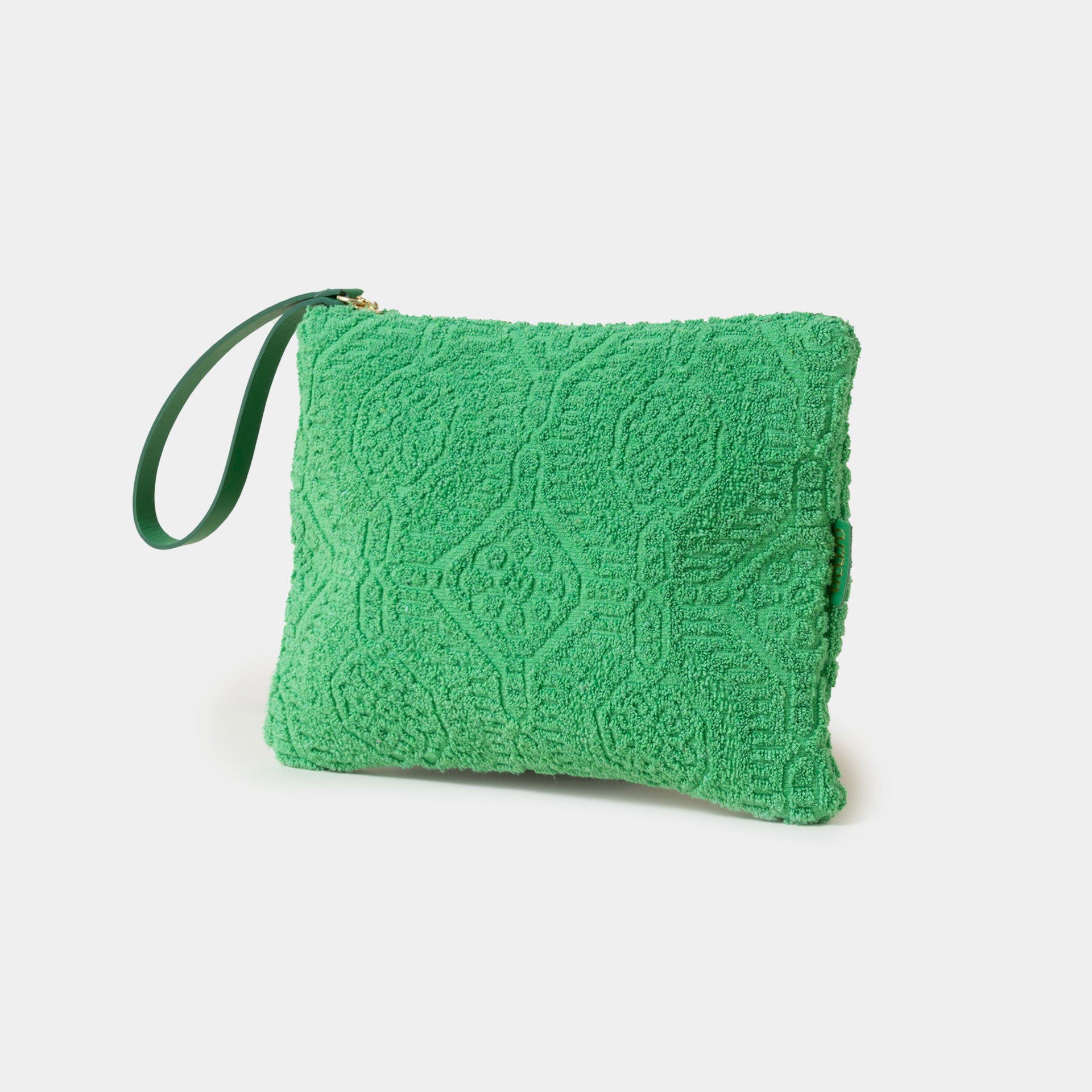 borsetta pochette per trucchi pouch in spugna verde Arron con cerniera zip