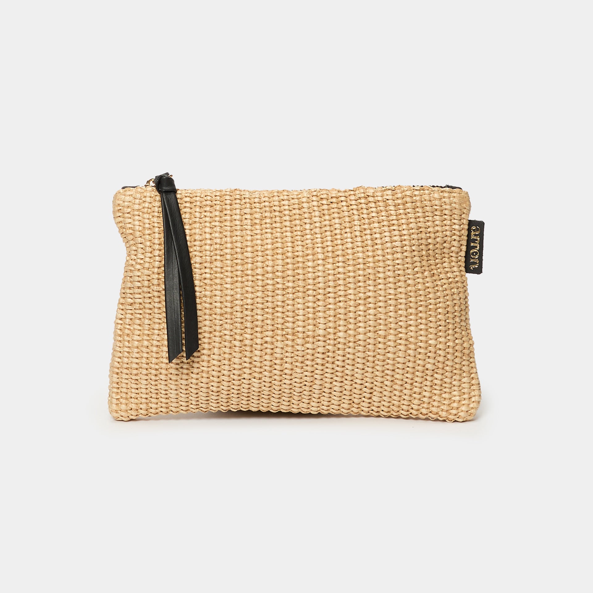 borsetta pochette per trucchi pouch in rafia ecrù Arron con zip