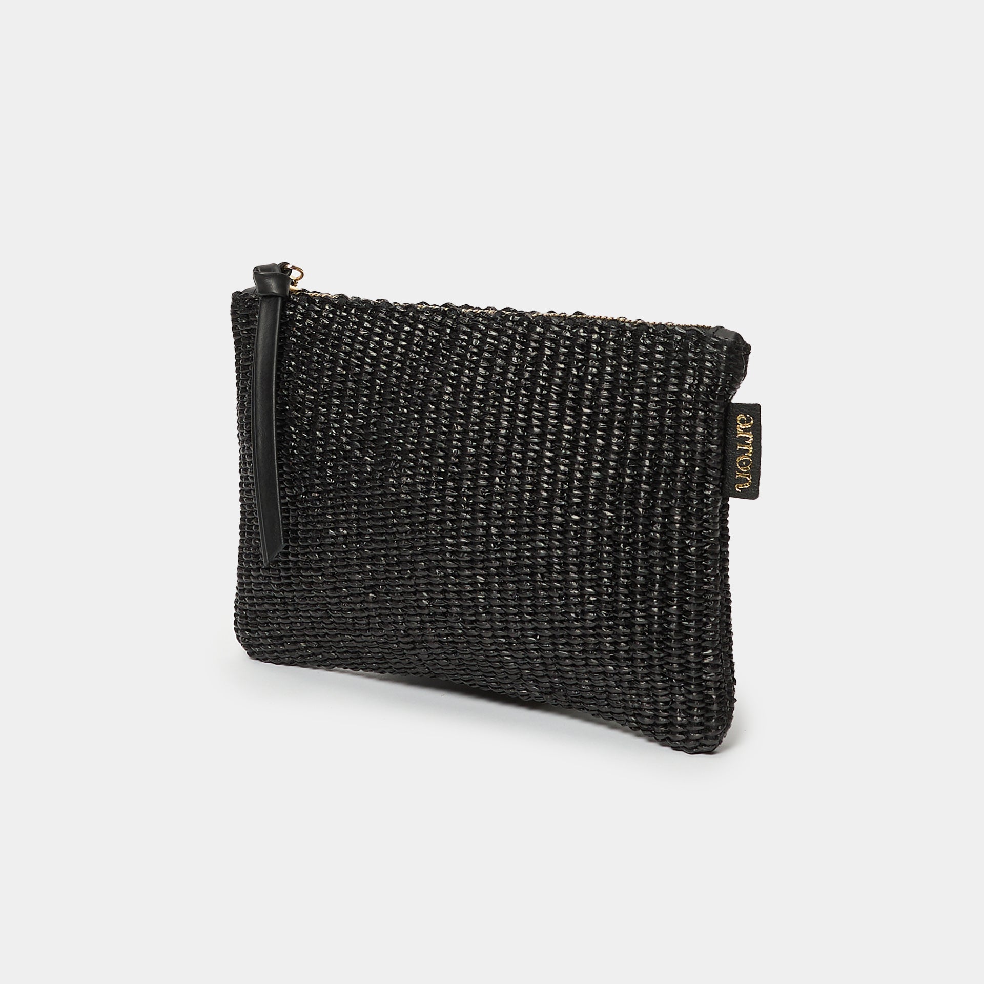 borsetta pochette per trucchi pouch in rafia nera Arron con zip