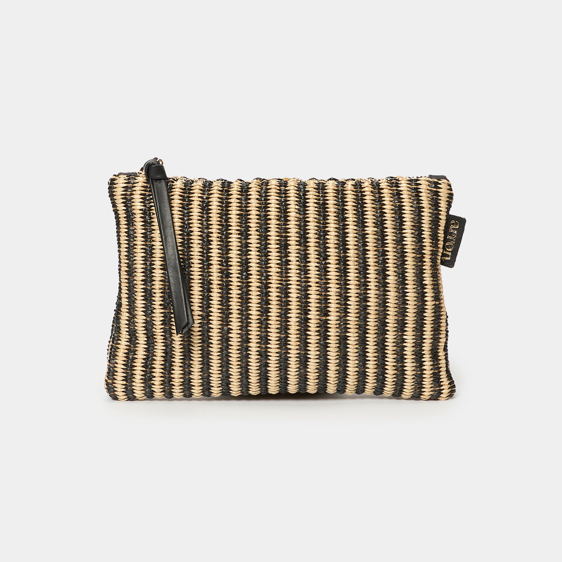 borsetta pochette per trucchi pouch in rafia rigata Arron con zip