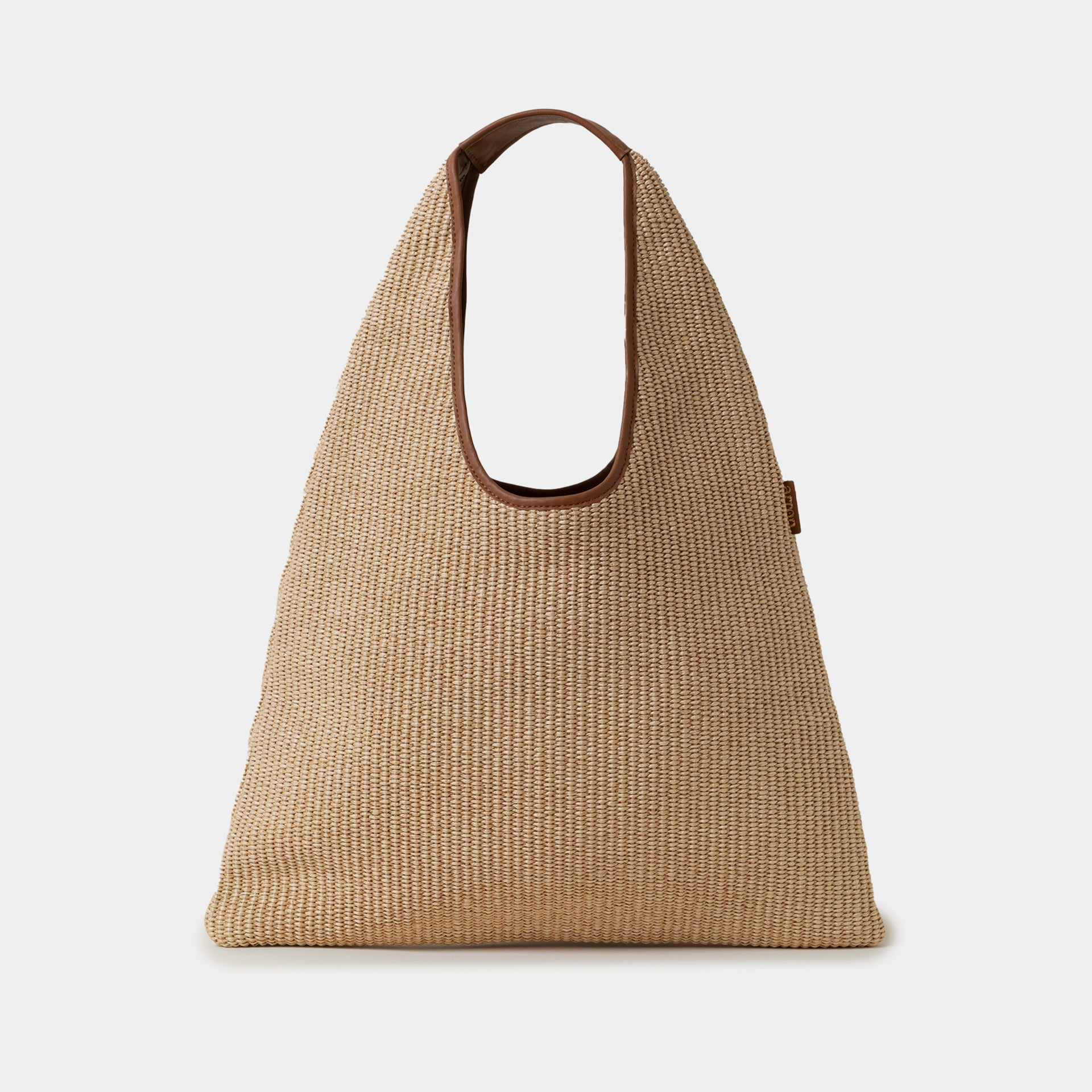 borsa hobao brand Arron in rafia ecrù con profili in pelle cammello