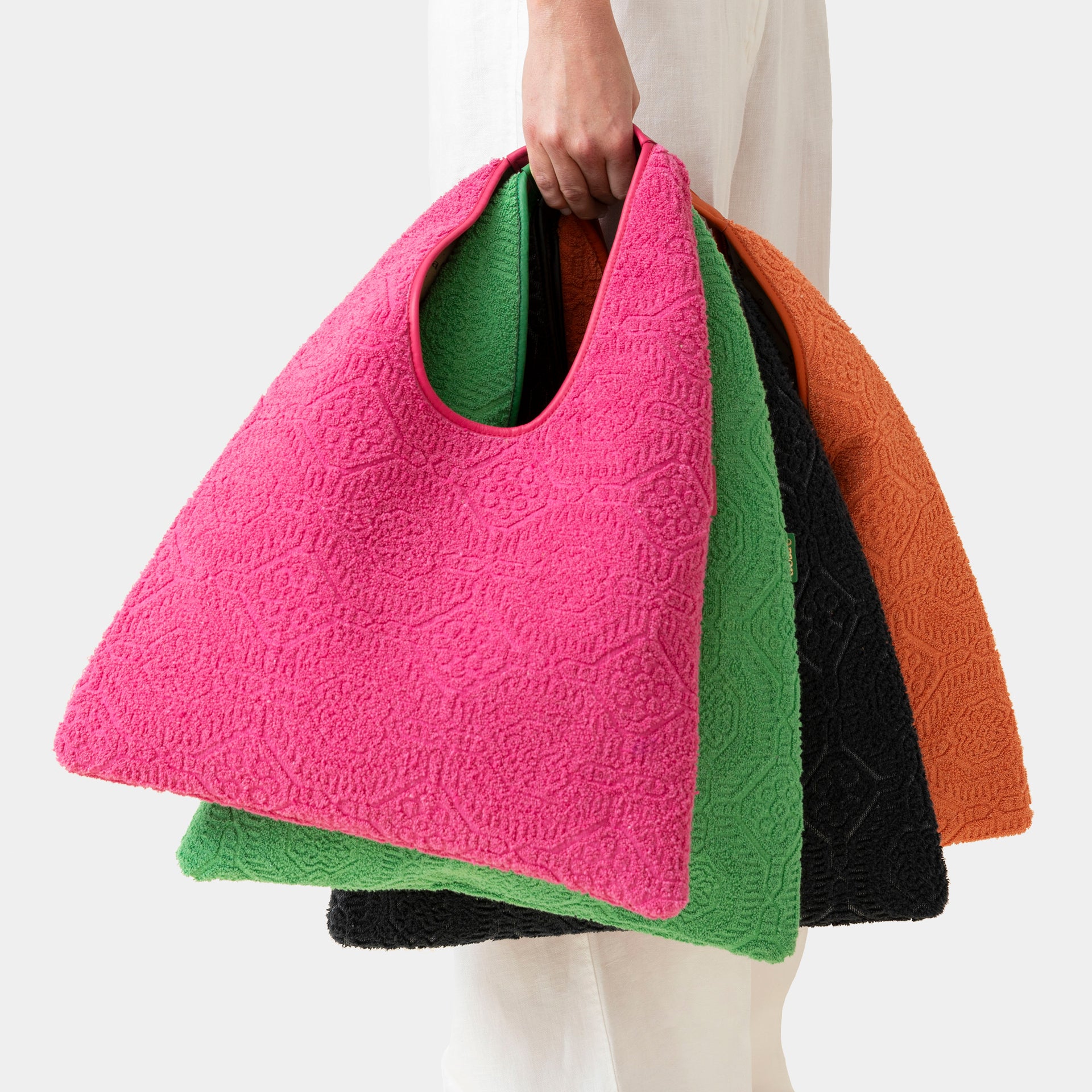 borsa Eva hobo Arron in spugna di cotone fuchsiacolorata e pelle