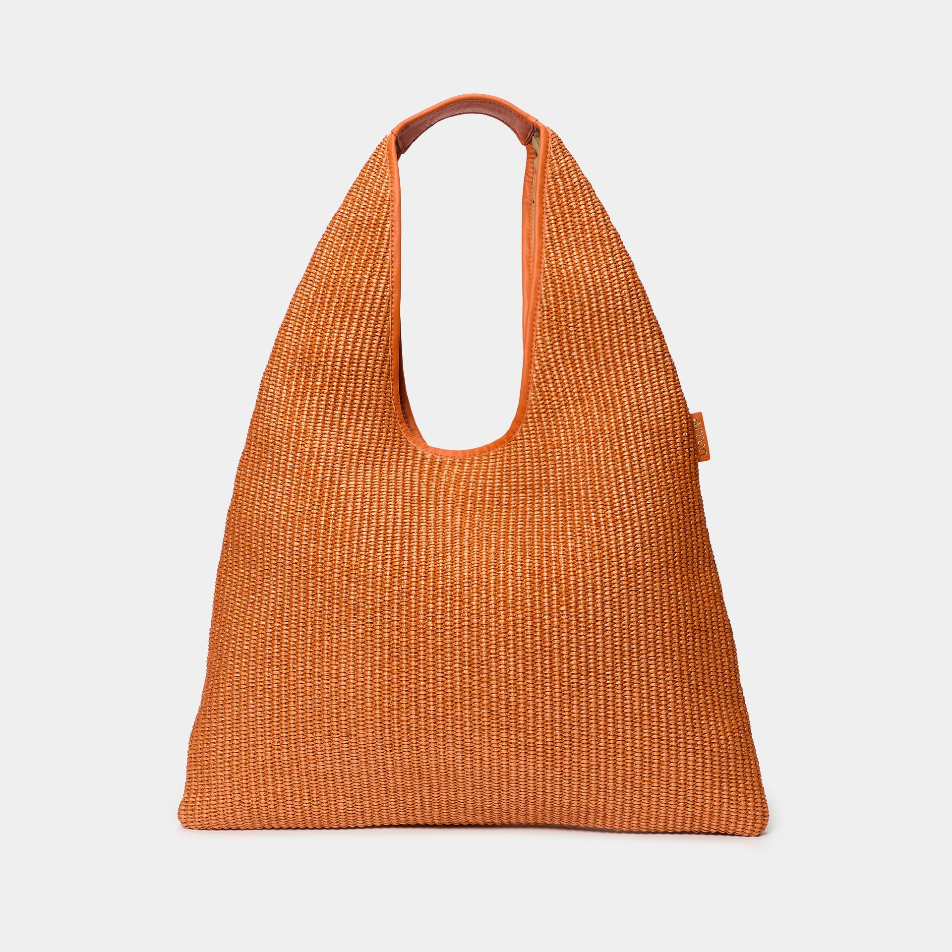 borsa hobo EVA in rafia e pelle color arancione brand ARRON