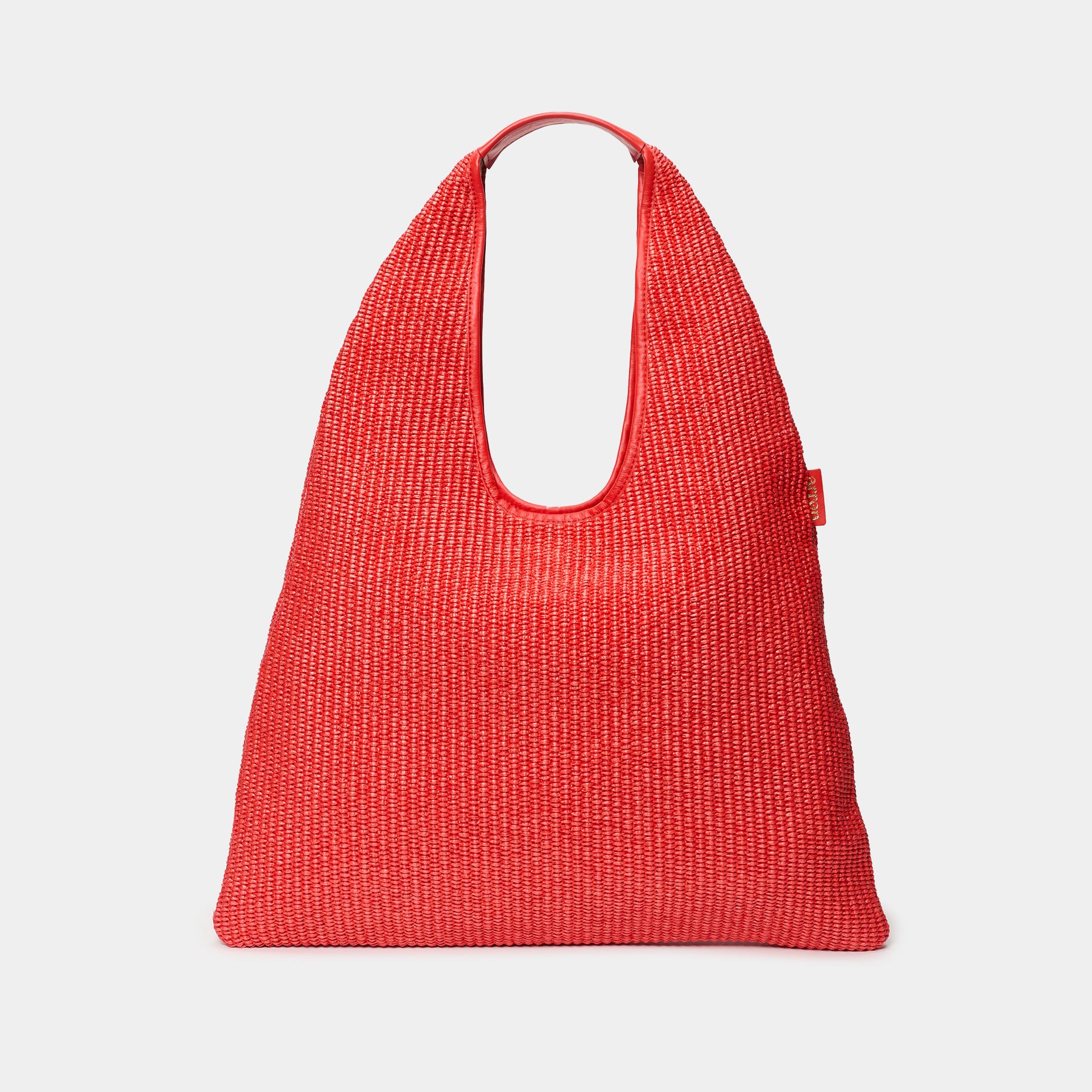 borsa hobo Eva in rafia e pelle color corallo brand Arron