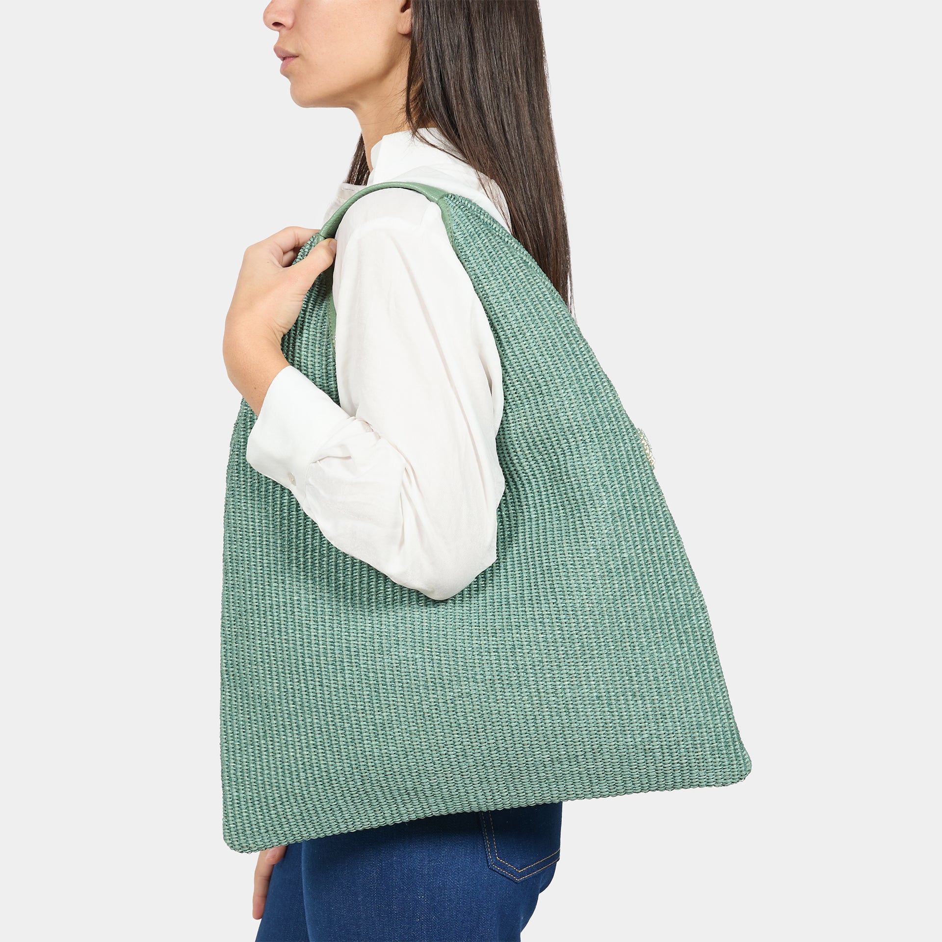 borsa hobo Eva in rafia color menta brand Arron