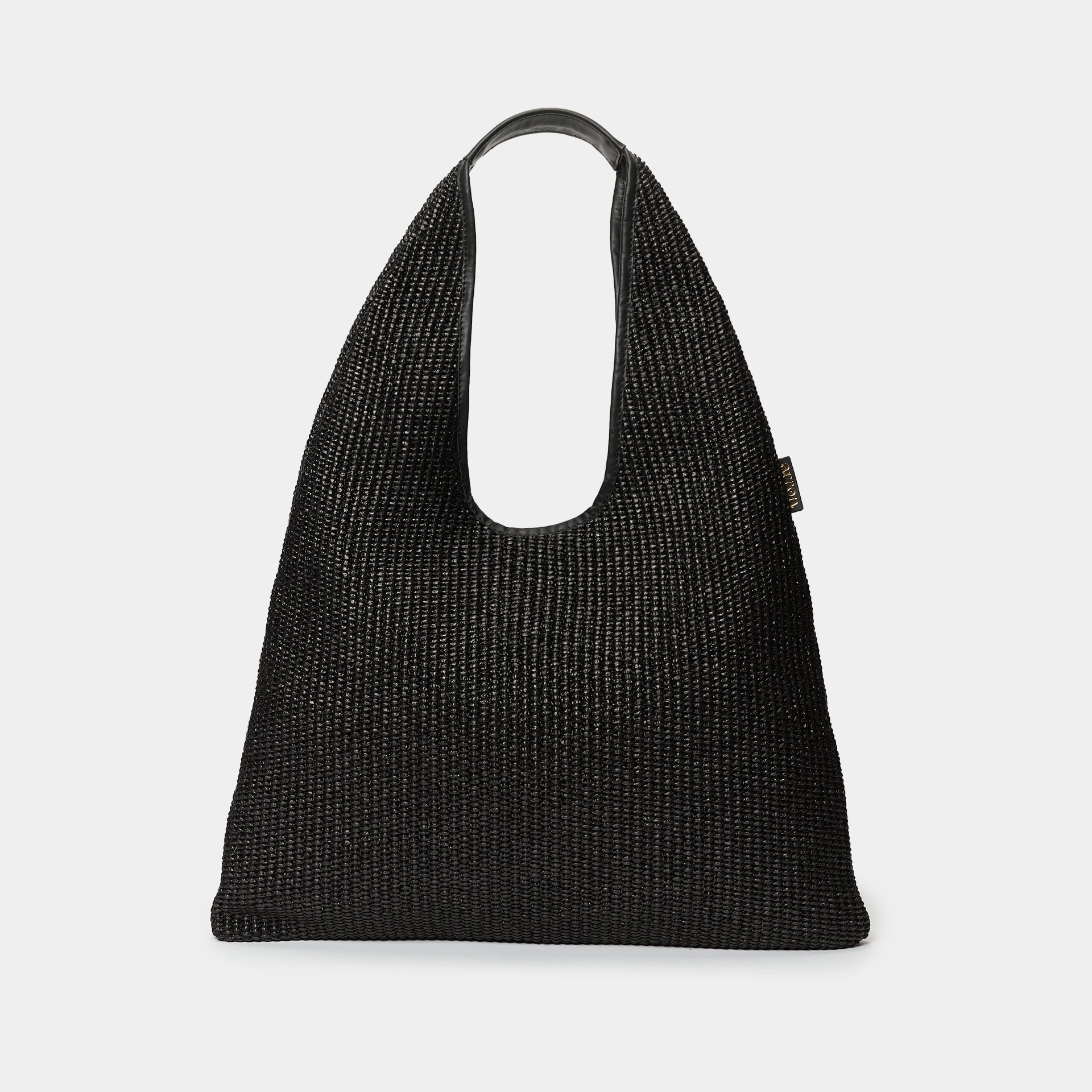 borsa hobo EVA in rafia e pelle color nera brand ARRON