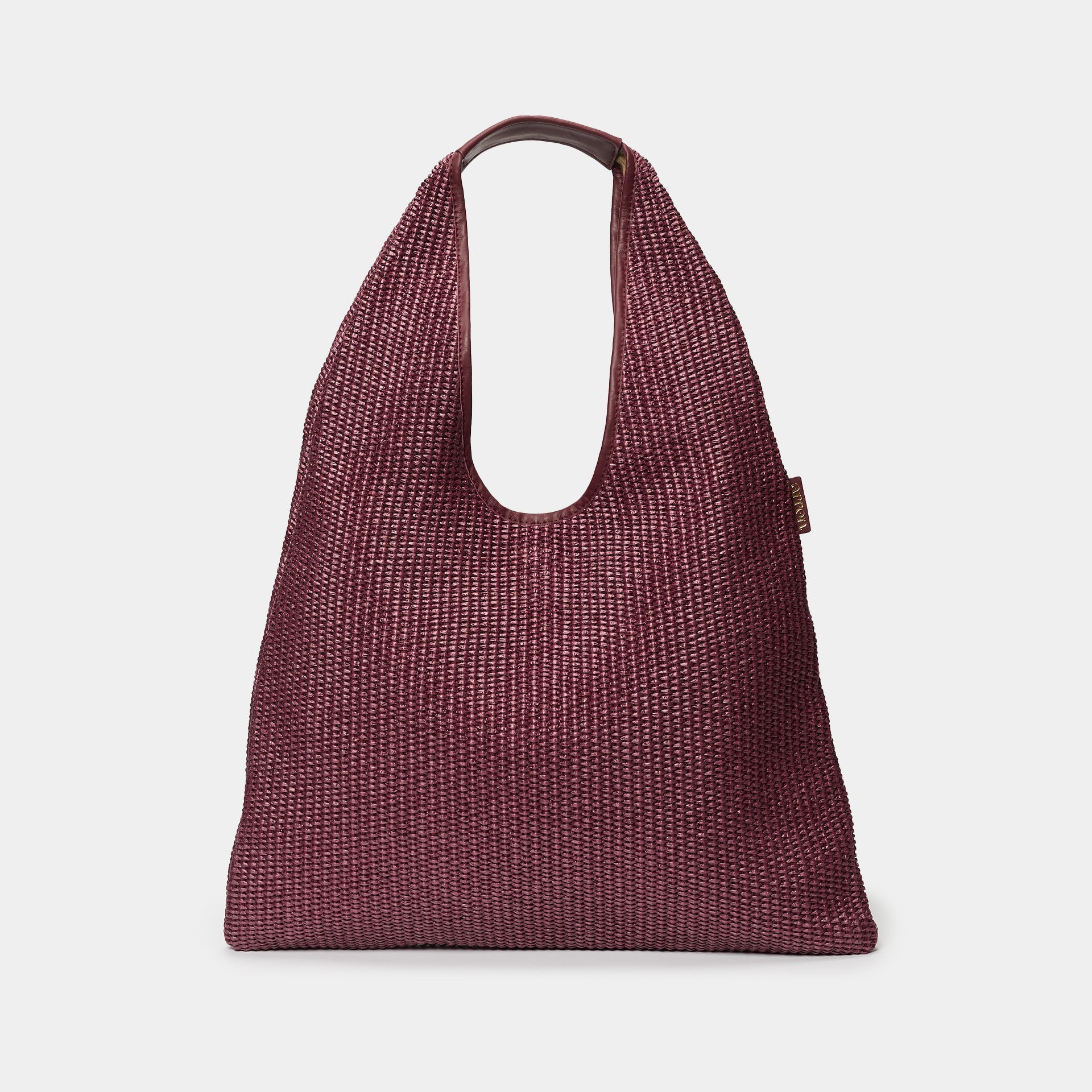 borsa hobo Eva in rafia e pelle color prugna brand Arron