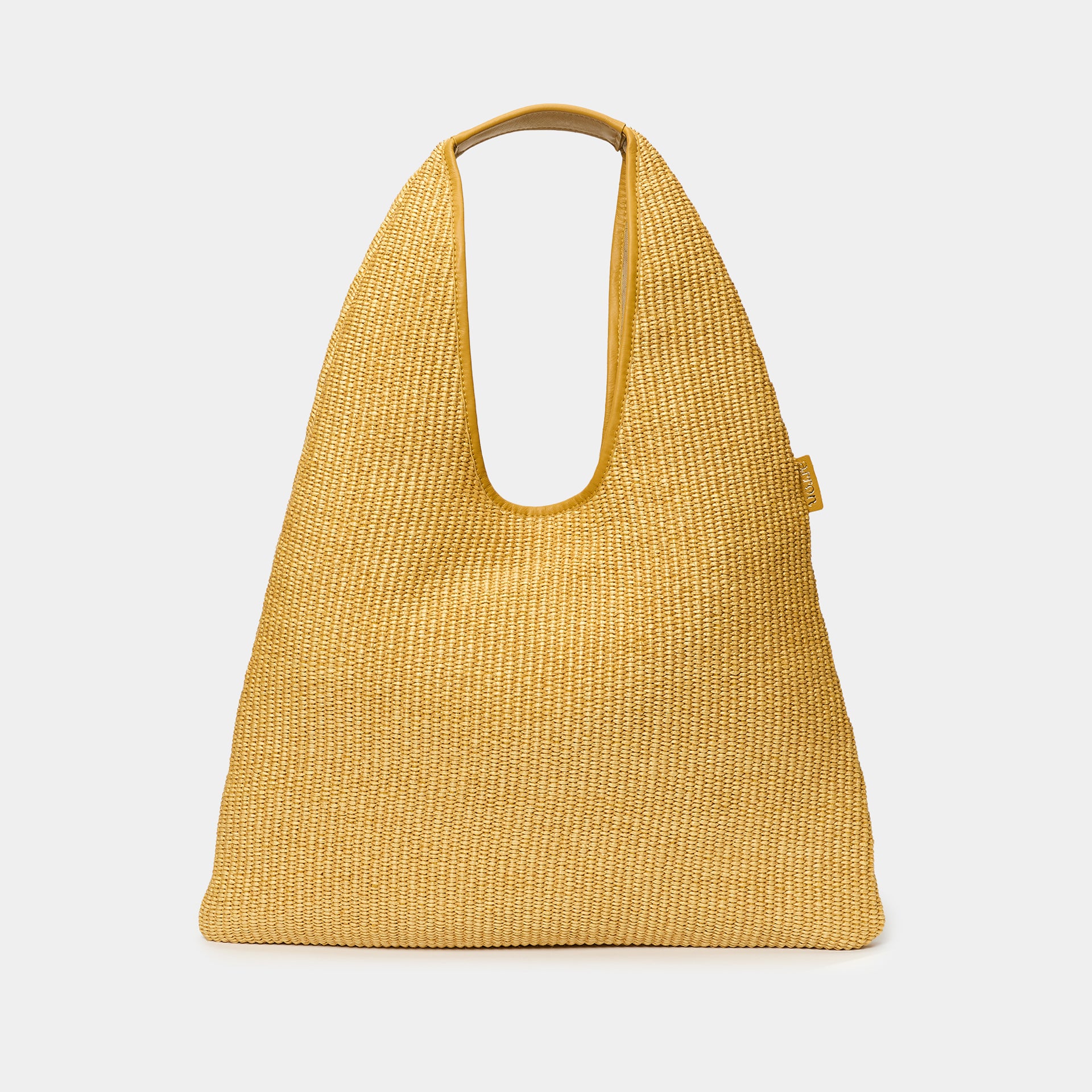 borsa hobo EVA in rafia e pelle color giallo senape brand ARRON