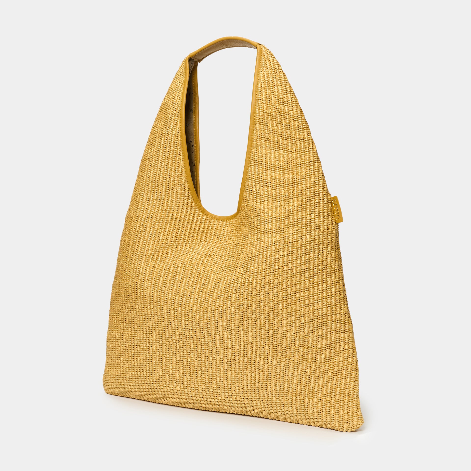 borsa hobo EVA in rafia e pelle color giallo senape brand ARRON