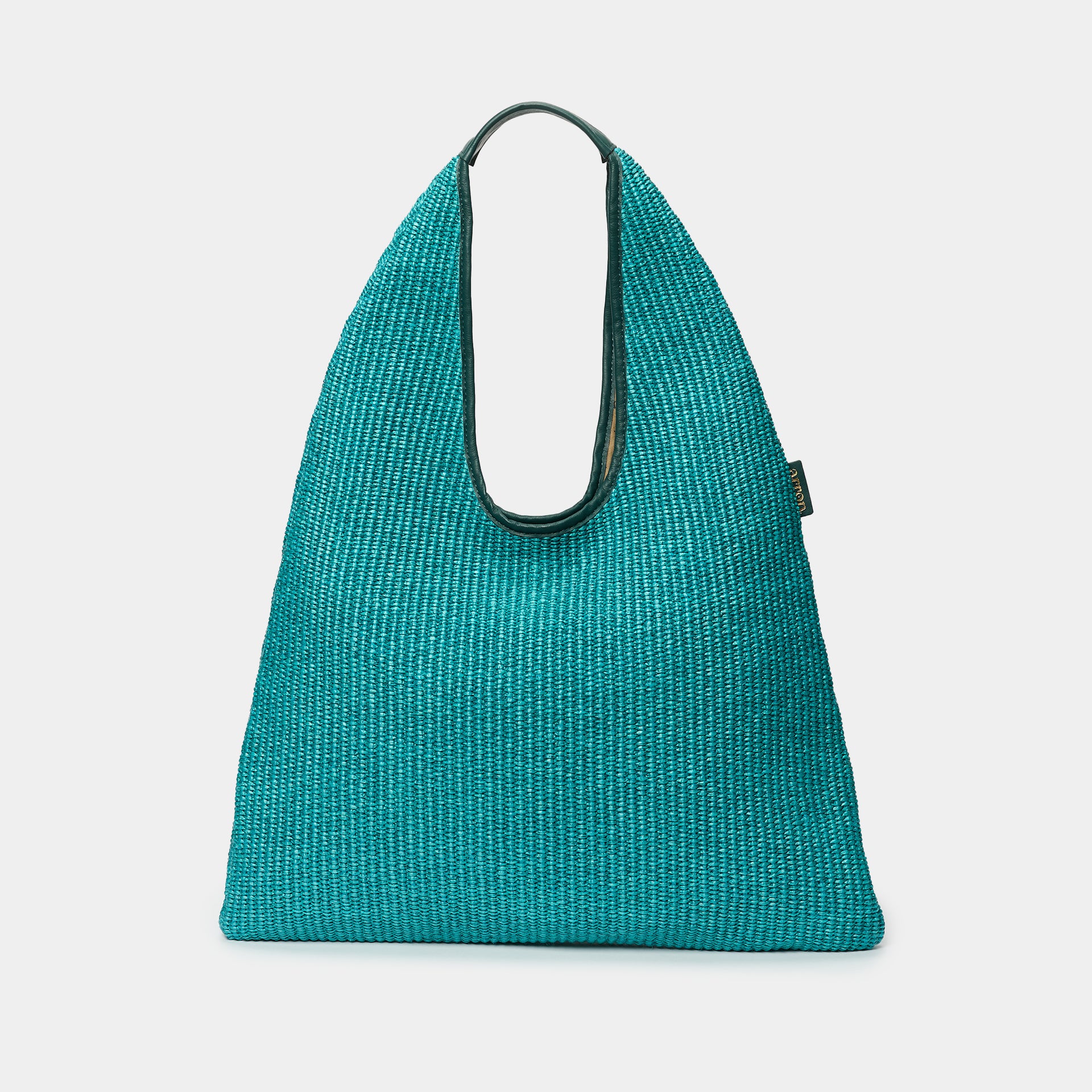 borsa hobo Eva in rafia e pelle color smeraldo brand Arron