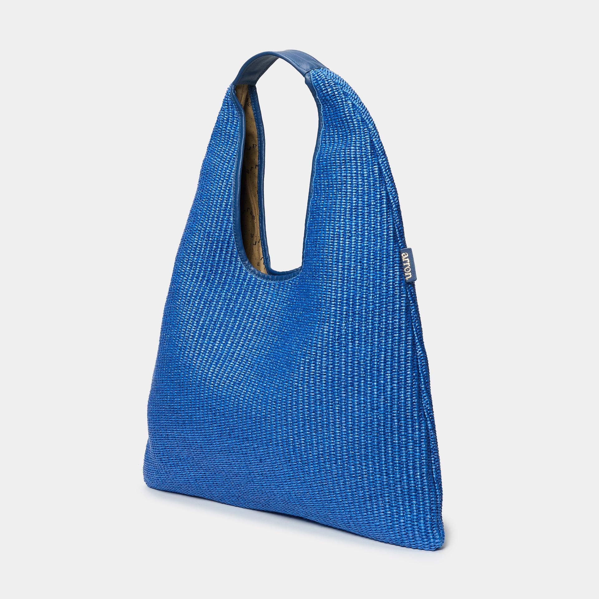 borsa hobo Eva in rafia e pelle color bluette brand Arron