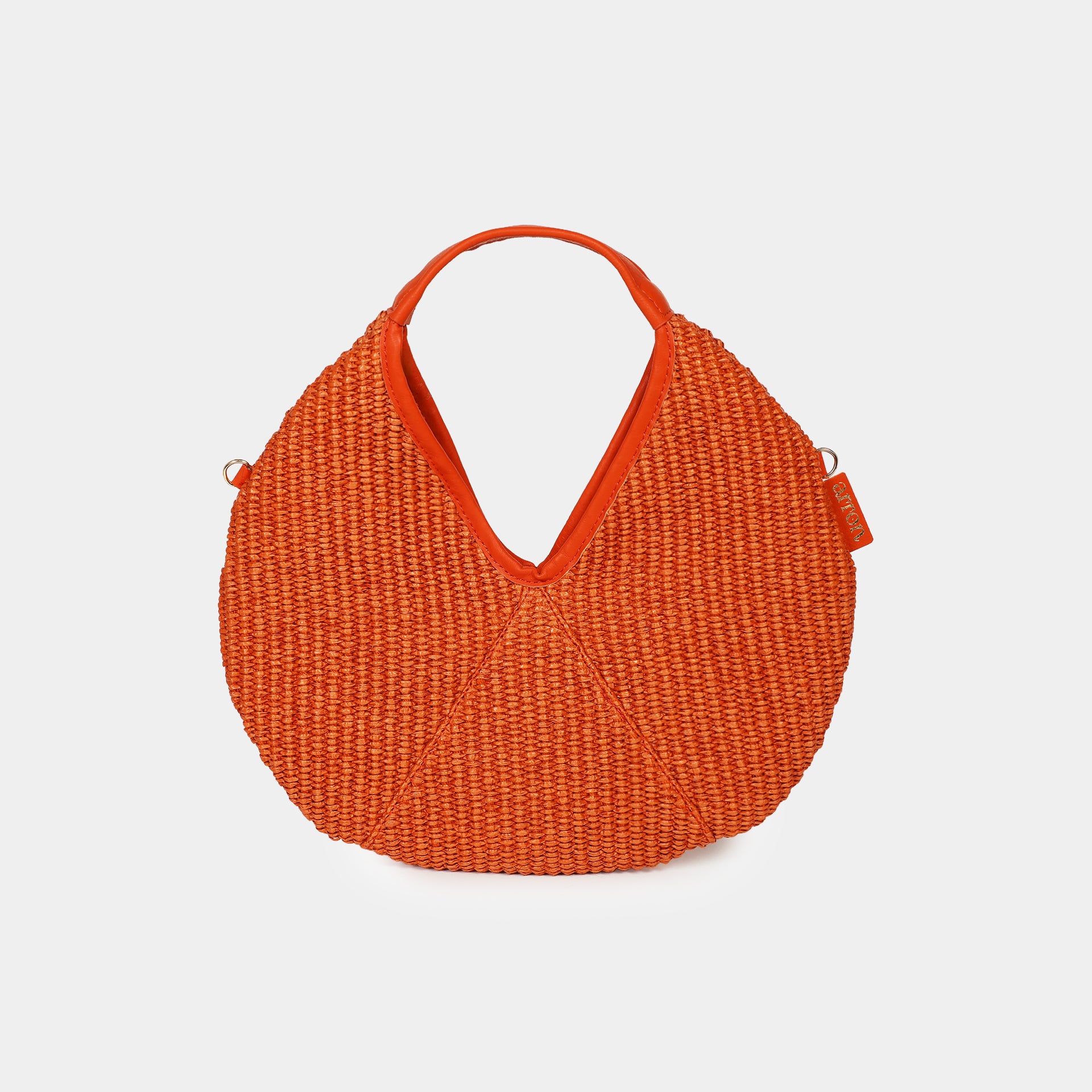 mini borsa in rafia arancione Arron Made in Italy vista frontale