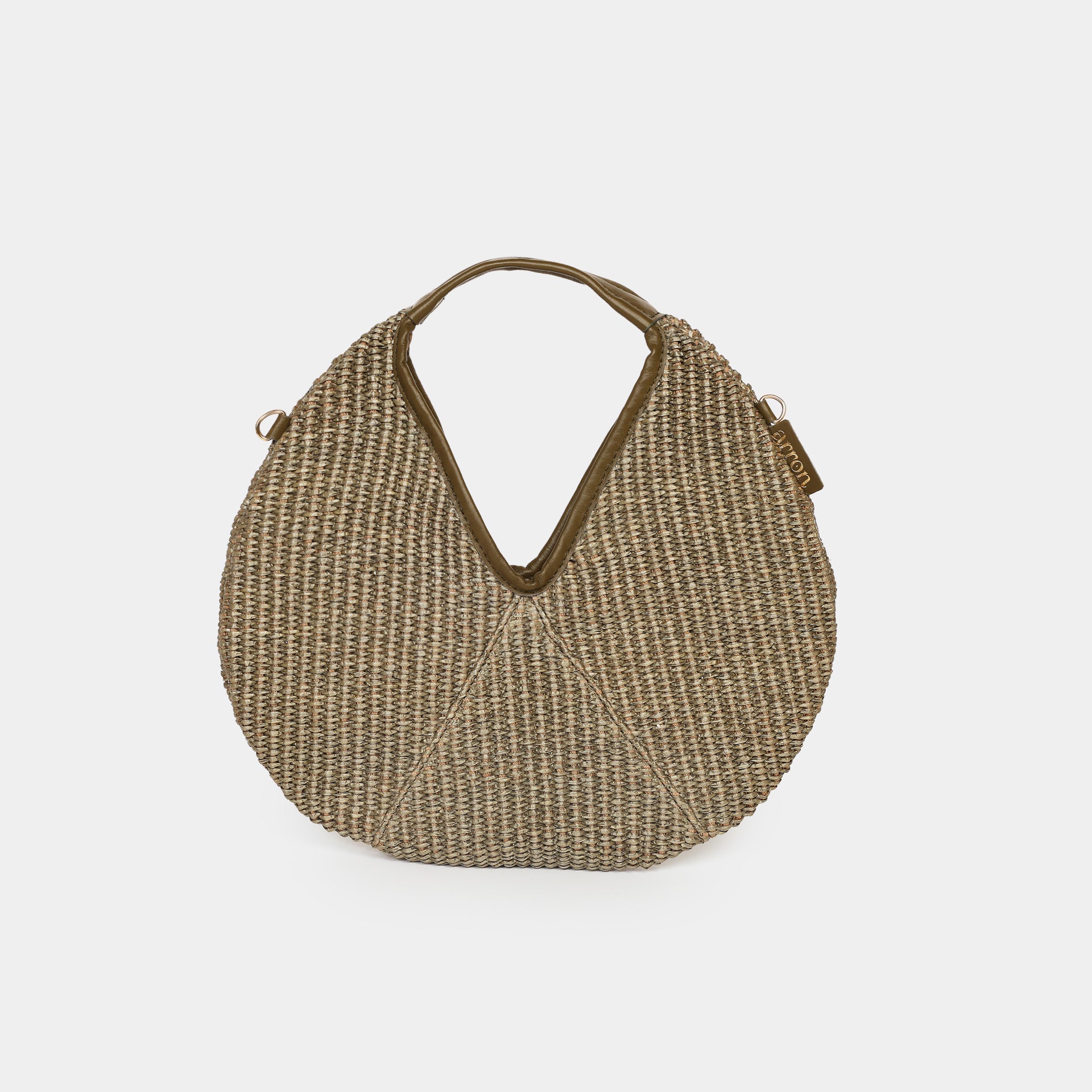 mini borsa Arron in rafia muschio vista frontale made