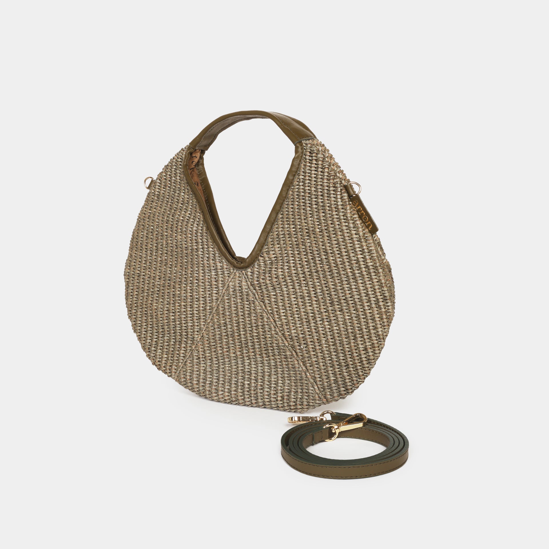 mini borsa Arron in rafia muschio con tracolla in pelle