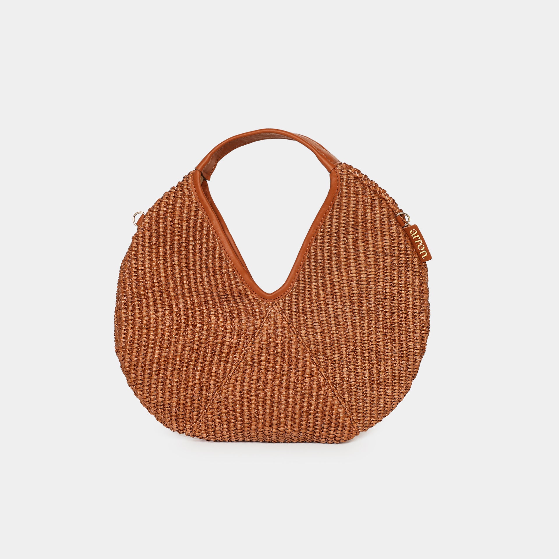 mini borsa Arron in rafia nocciola e pelle nera made in Italy fronte