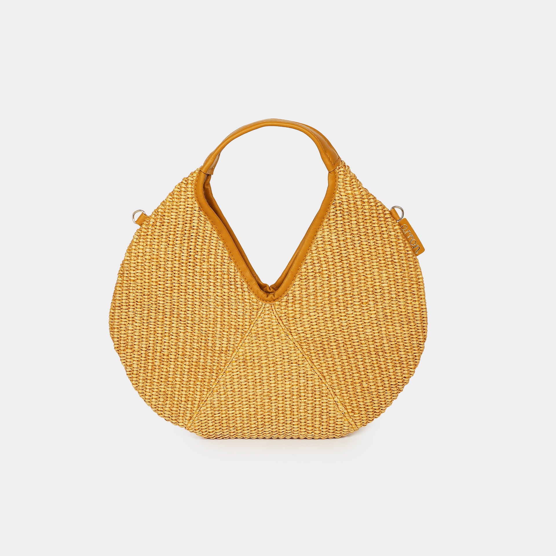 mini borsa Arron in rafia e pelle senape made in Italy fronte