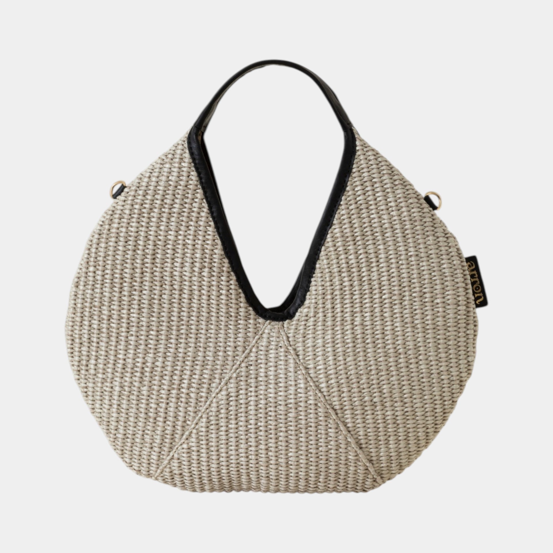 mini borsa Arron in rafia taupe e pelle nera made in Italy fronte