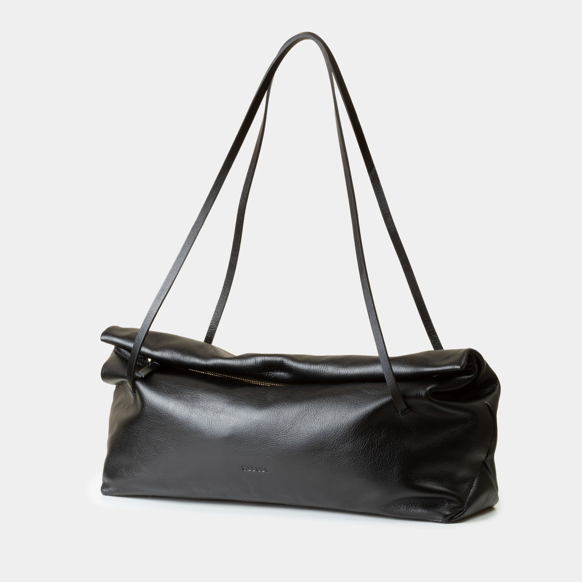 borsa baguette a spalla Arron in morbida nappa nera con cerniera zip