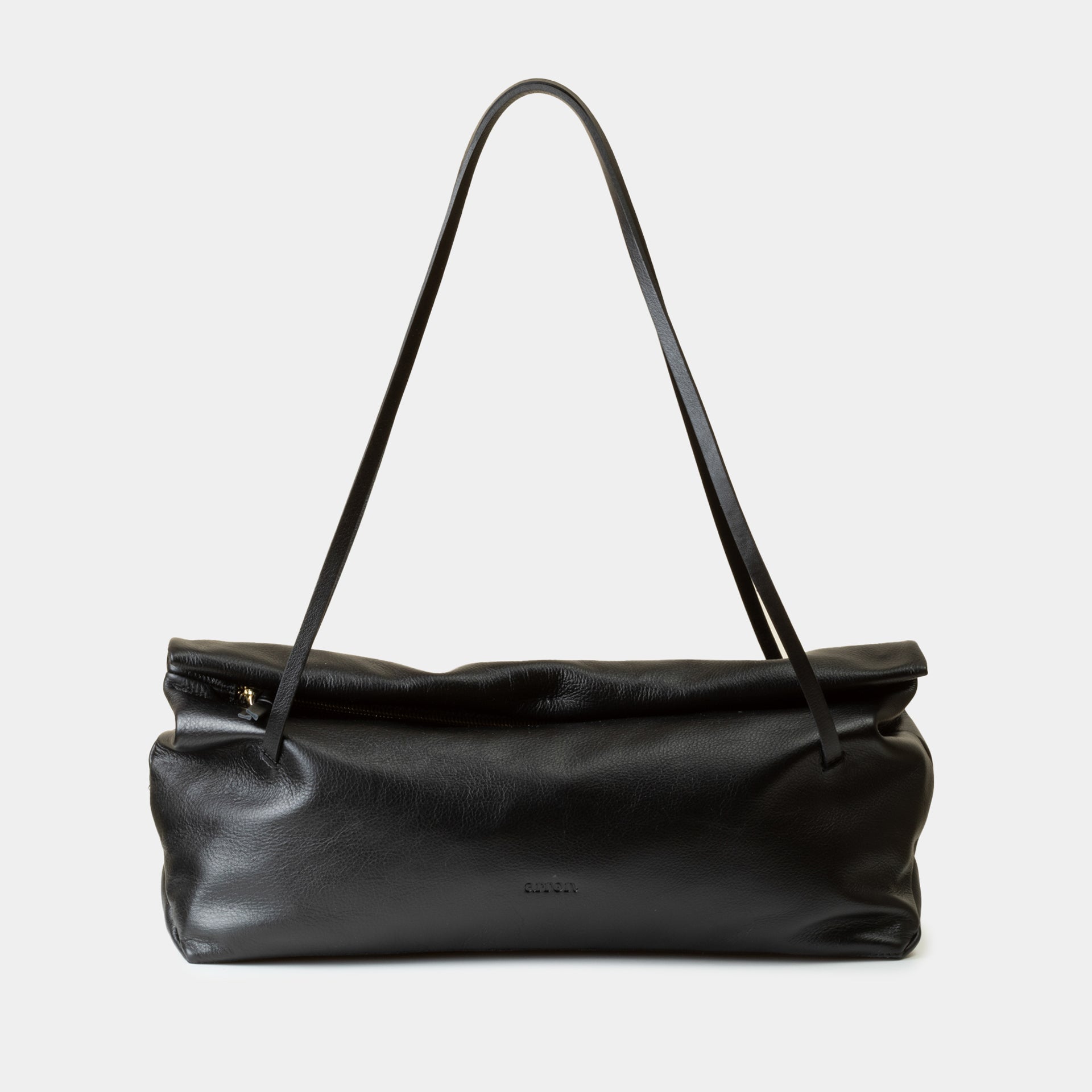 borsa baguette a spalla Arron in morbida nappa nera con cerniera zip